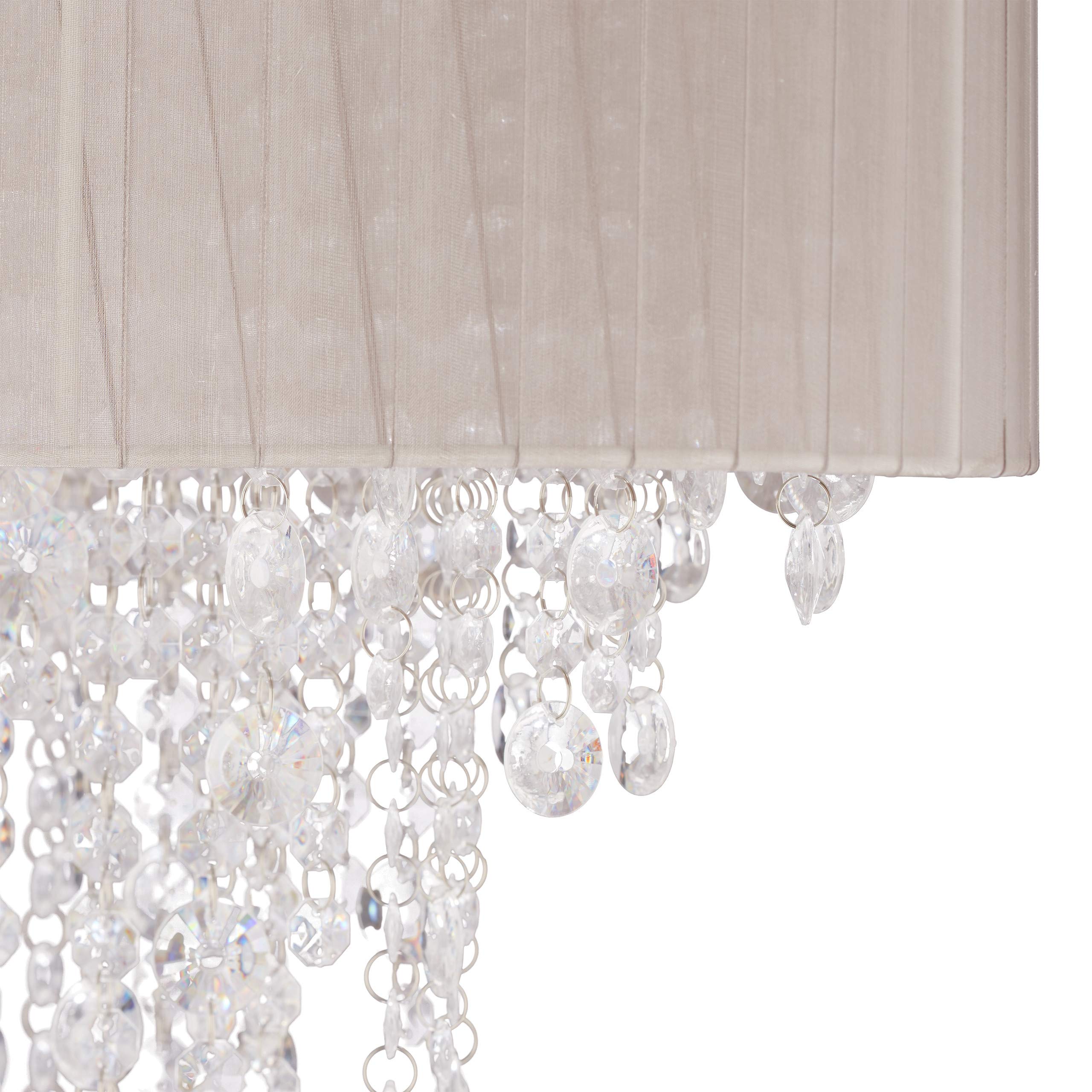 Relaxdays Deckenlampe Kristall, Lampenschirm aus Organza, G9-Fassung, 5-flammige Deckenleuchte, 39 x 39,5cm, grau/silber
