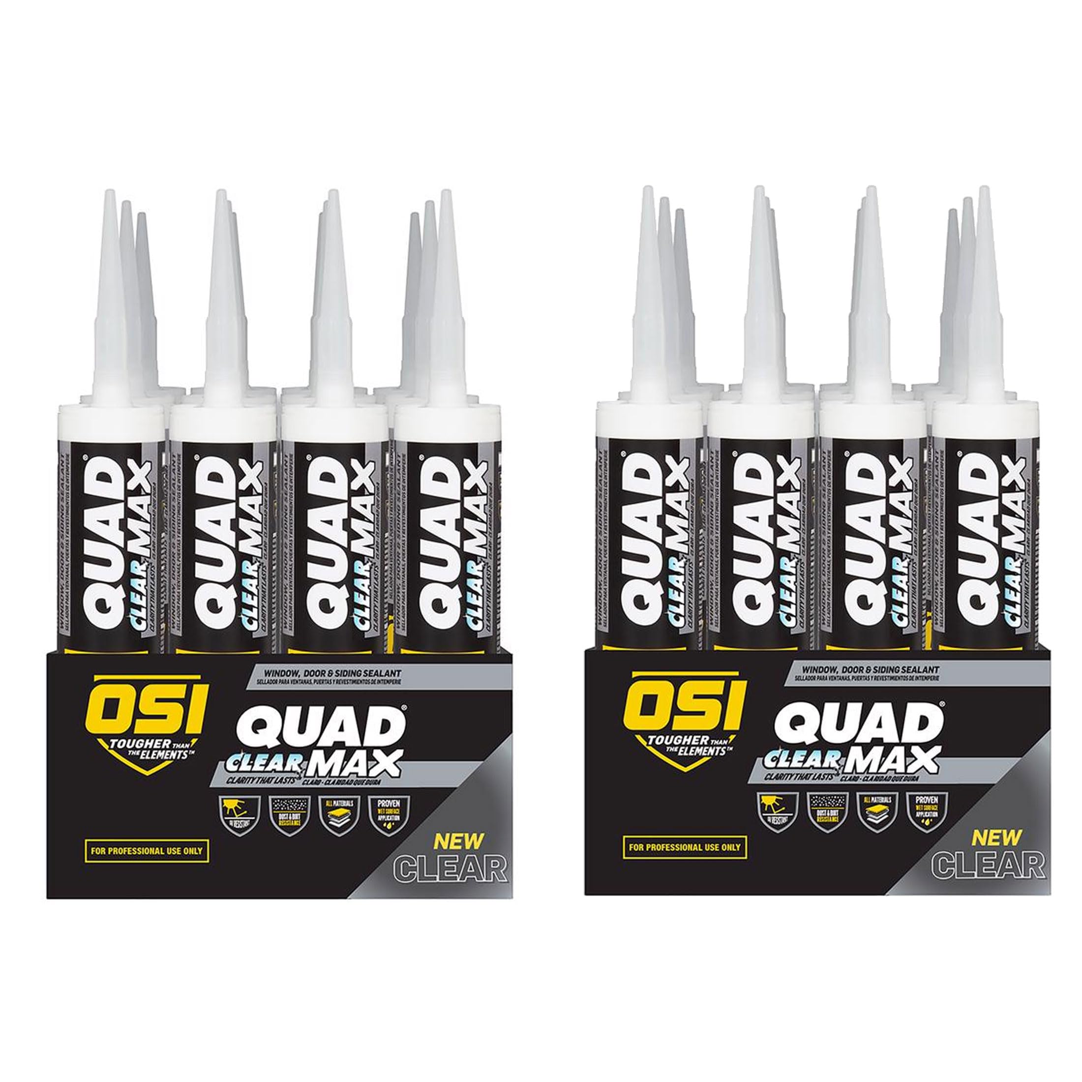 Quad MAX Polymer Window, Siding and Door Sealant Caulk, Clear, Paintable 9 oz, 24-Pack