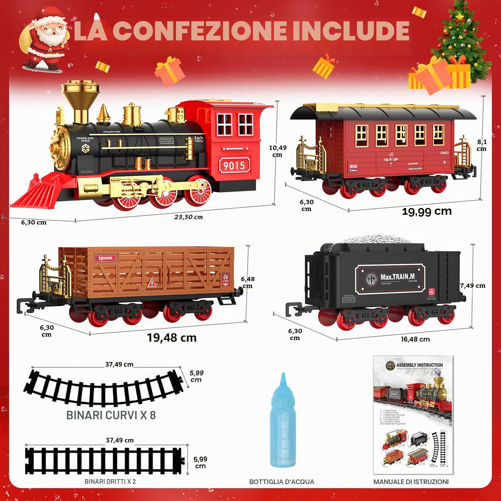 Hot Bee Set di treni di Natale per ragazzi di 3 4 5 6 anni sotto l'albero, treno elettrico per bambini adulti, treno per intorno all'albero di Natale, giocattolo a vapore con fumo