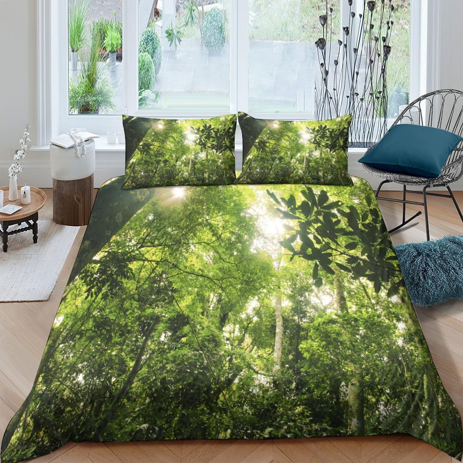 Ctjqhvkz Style-7 3D Printed Forest Canopy Fitted Sheet Microfiber Soft Anti-Slip Woodland Sunlight Bed Cover For Bedroom Dorm Mattress Protection Single（135X200cm）