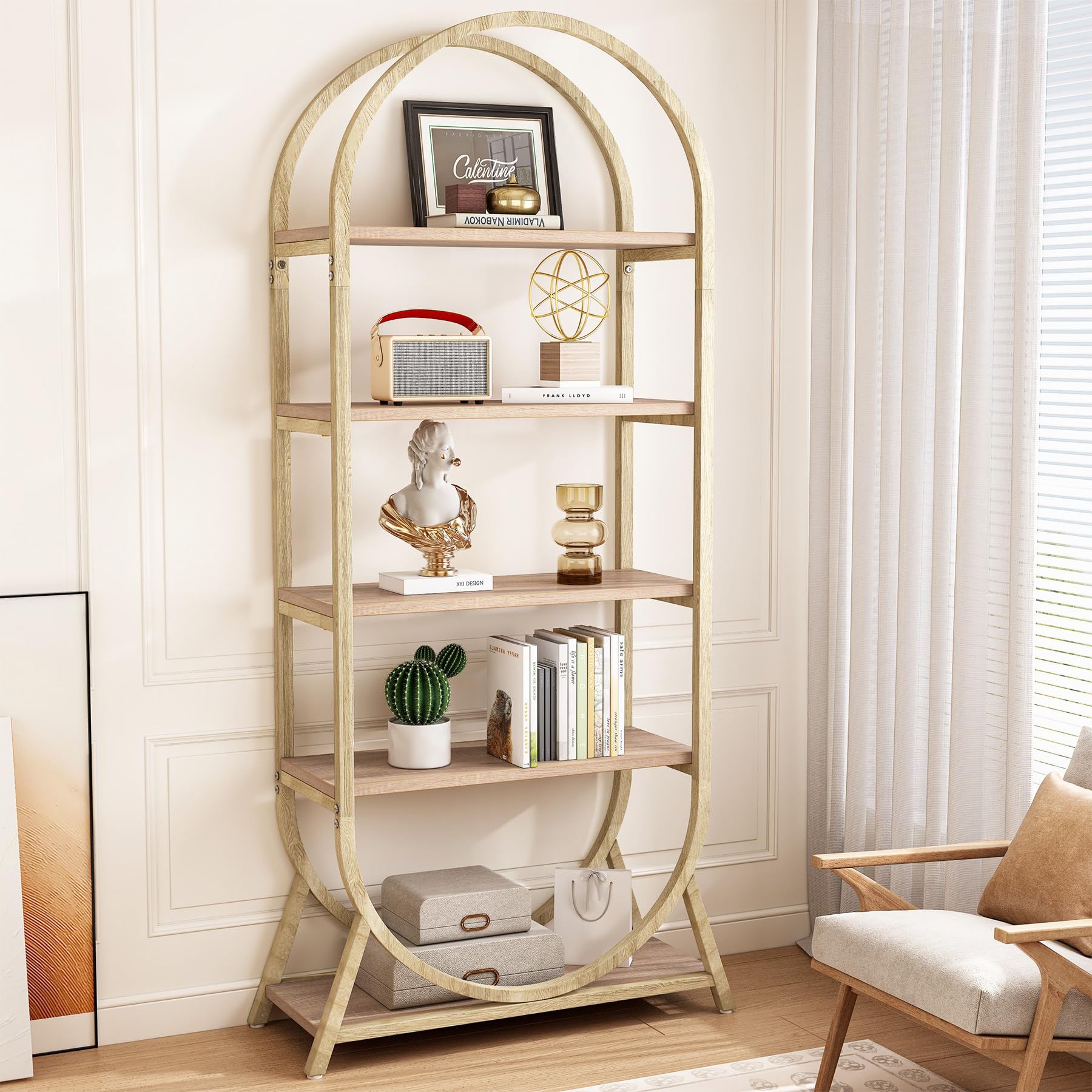 Tribesigns 5-Tier Open Bookshelf, 70.8" Tall Arched Bookcase, Modern Storage Bookshelves, Freestanding Display Rack Shelving Unit for Office, Bedroom,