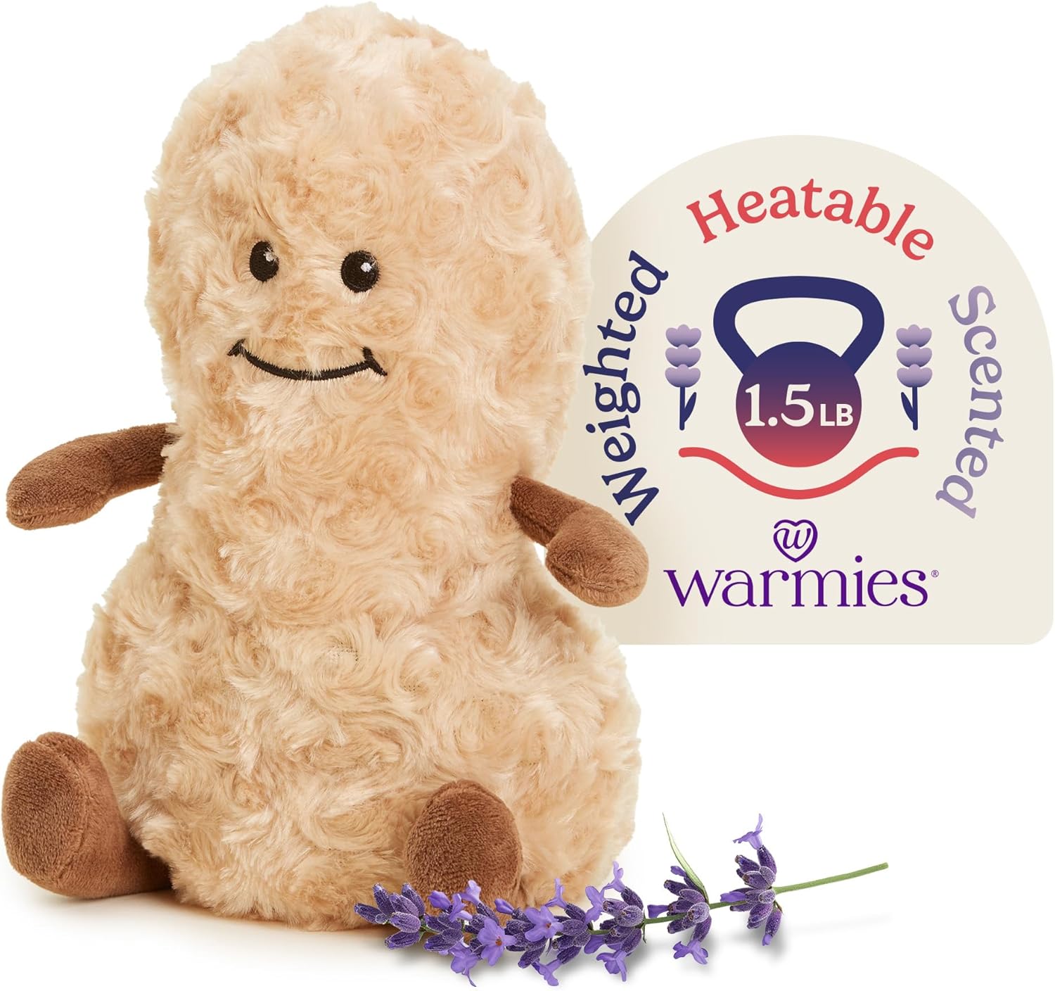 warmies Microwavable & Weighted Stuffed Animals, Peanut - Microwavable Plush Warmer, Weighted Plush with Lavender Filling - Peanut Stuffed Animal for Adults & Children (Boys, Girls, Babies & Toddlers)