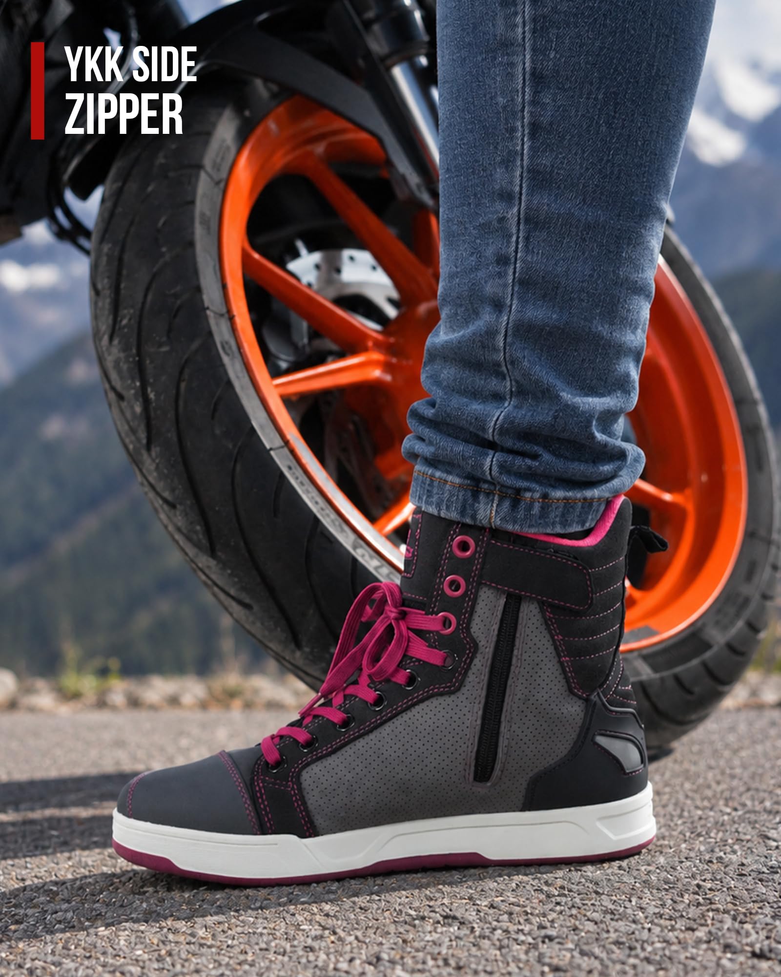 BORLENI Scarpe Moto Uomo Stivali Moto | Traspiranti Uomo Scarpe Motocross Casual Suola Antiscivolo Zip Laterale, Supporto alla Caviglia e Shift Pad