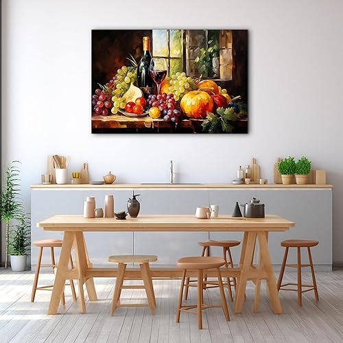 Miniatura 63 de Hzddty Lienzo decorativo para pared, diseño rústico de cocina, vino tinto y pan, cuadros de comida para decoración de pared, impresiones de pintura
