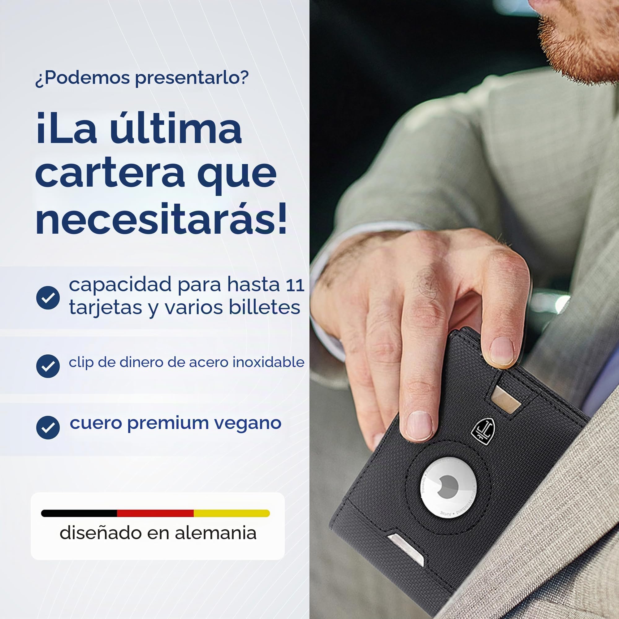 TRAVANDO AirTag* - Cartera para Hombre con Clip para Dinero, Tarjetero con Bloqueo RFID, Regalos Plegables para Hombres