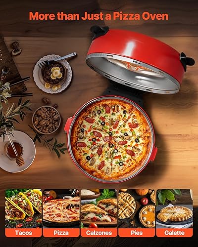 Miniatura 5 de VEVOR Horno para pizza, máquina eléctrica de pizza de 14 pulgadas, cocina eléctrica de pizzas de 1600 W con piedra de cordierita, control de