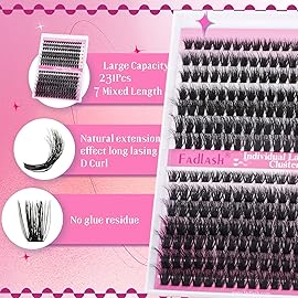 FADLASH Lash Extension Kit 80D+100D Lash Clusters D Curl Lash Cluster Kit DIY Eyelash Extension Kit with Lash Bond and Seal Lash Tweezers 3D Effect fluffy Cluster Lashes(80+100D Kit, Mix 8-16mm)