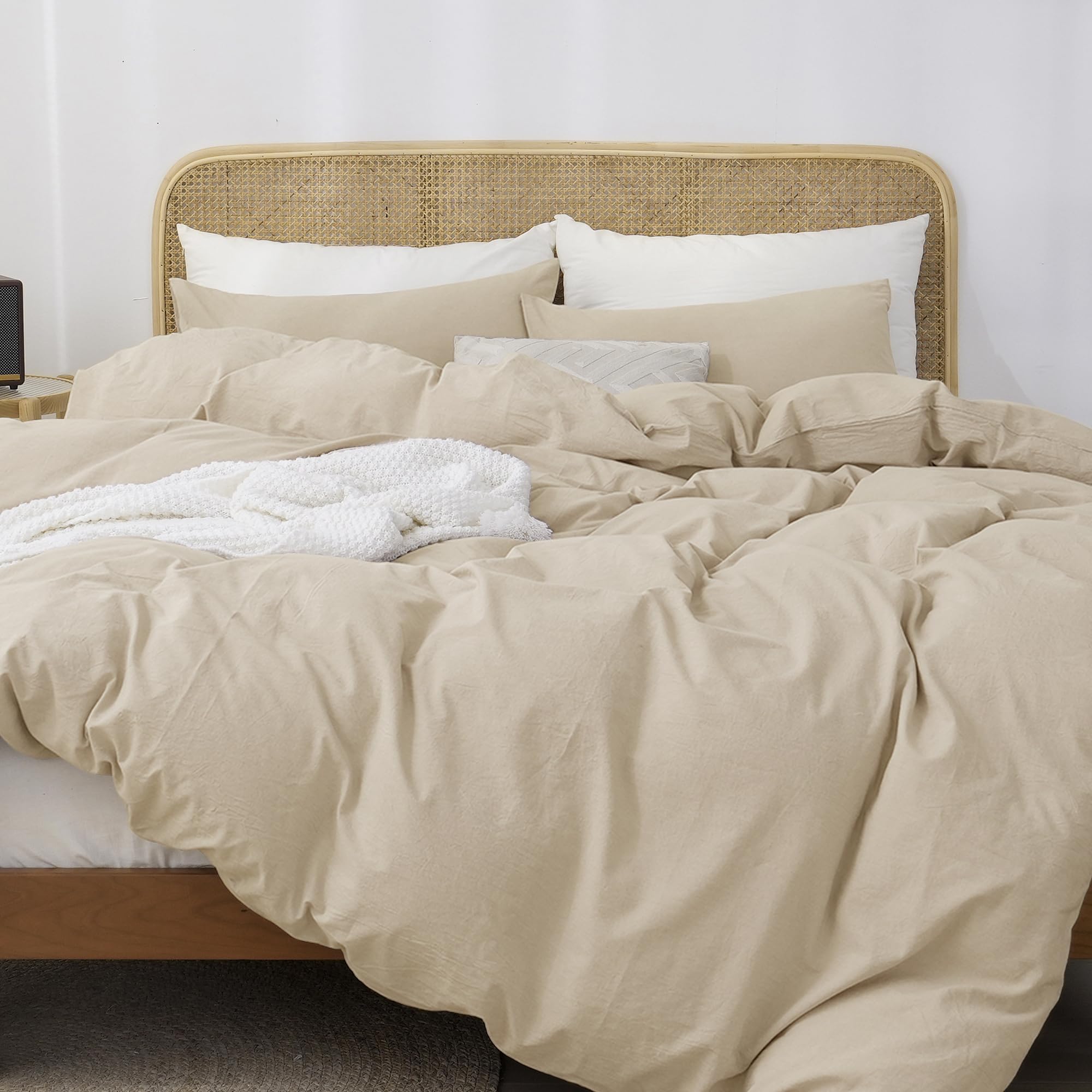 ATsense Ropa de cama 135 x 200 algodón 4 piezas, juegos de ropa de cama lavado en piedra color topo claro similar al lino, Oeko-TEX, hipoalergénico y transpirable, 2 fundas nórdicas y 2 fundas de