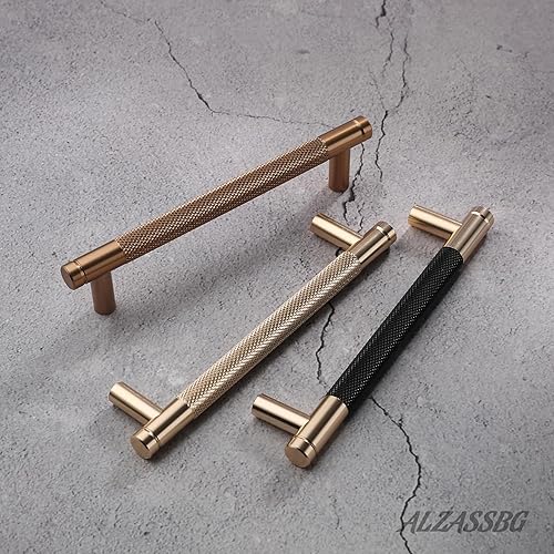 Miniatura 7 de Alzassbg Paquete de 10 tiradores de gabinete negro mate y bronce champán, 5 pulgadas (5.039 in) entre los centros de la cocina, herrajes de dos