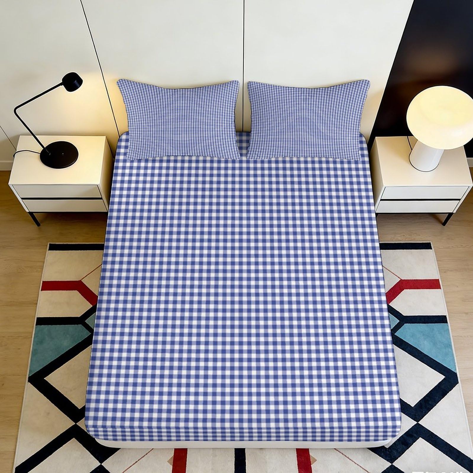 Uynsixtme Style-5 3D Printed Plaid Fitted Sheet Microfiber Deep Pocket Bedroom Bedding Gingham Mattress Fitted Cover Washable For Adults 200X200x25cm