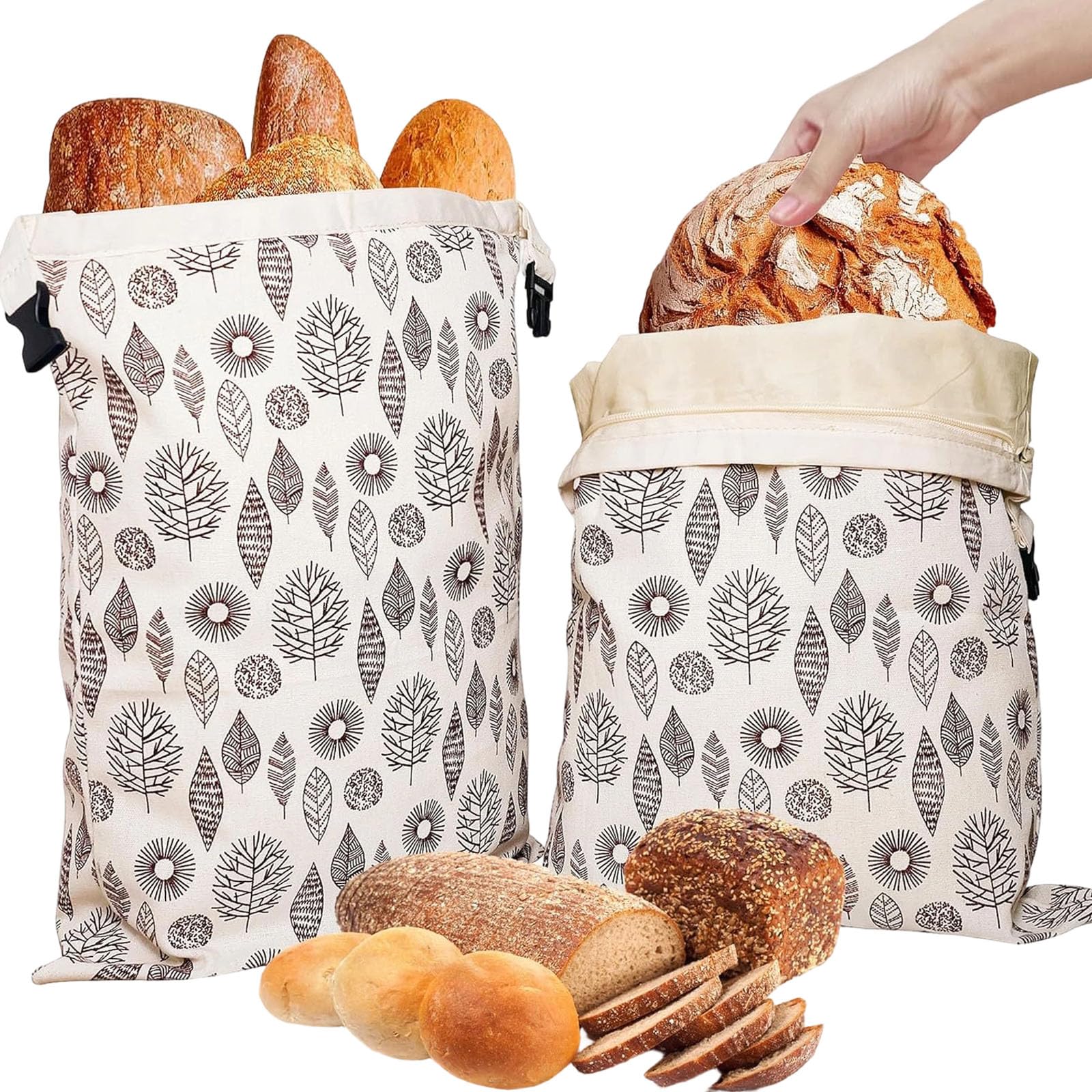 Beeswax Bread Bag, Reusable Cotton Bees Wax Bread Bag With Zip Closure, For 3x Longer Freshness, For Baguettes, Fruit And Vegetables (M)