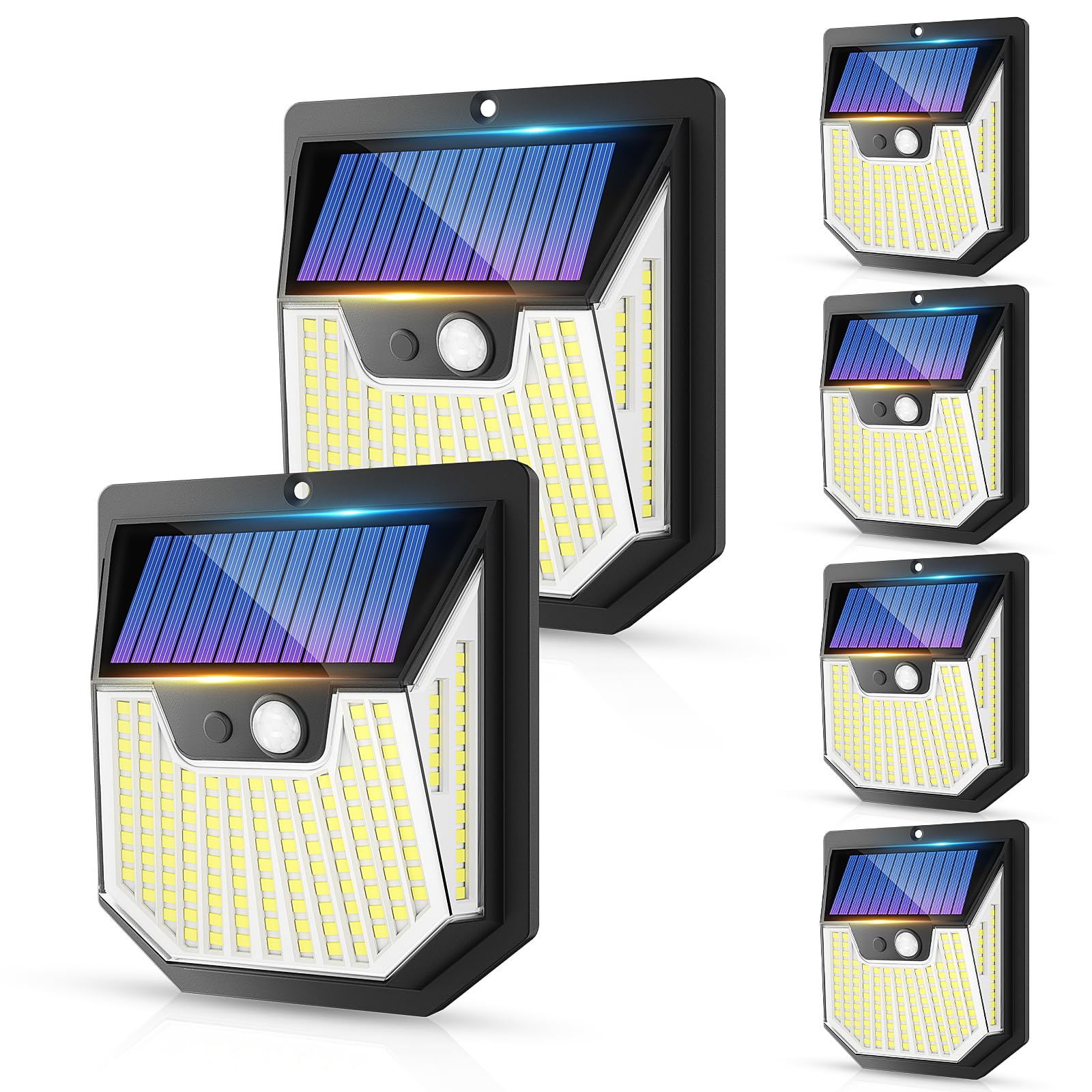 Luz de Exterior Focos Solares - 6 Paquete 3 Modes, con Sensor de Movimiento 270º Gran Angular IP65 Impermeable, Aplique Lampara de Iluminación para el Jardín