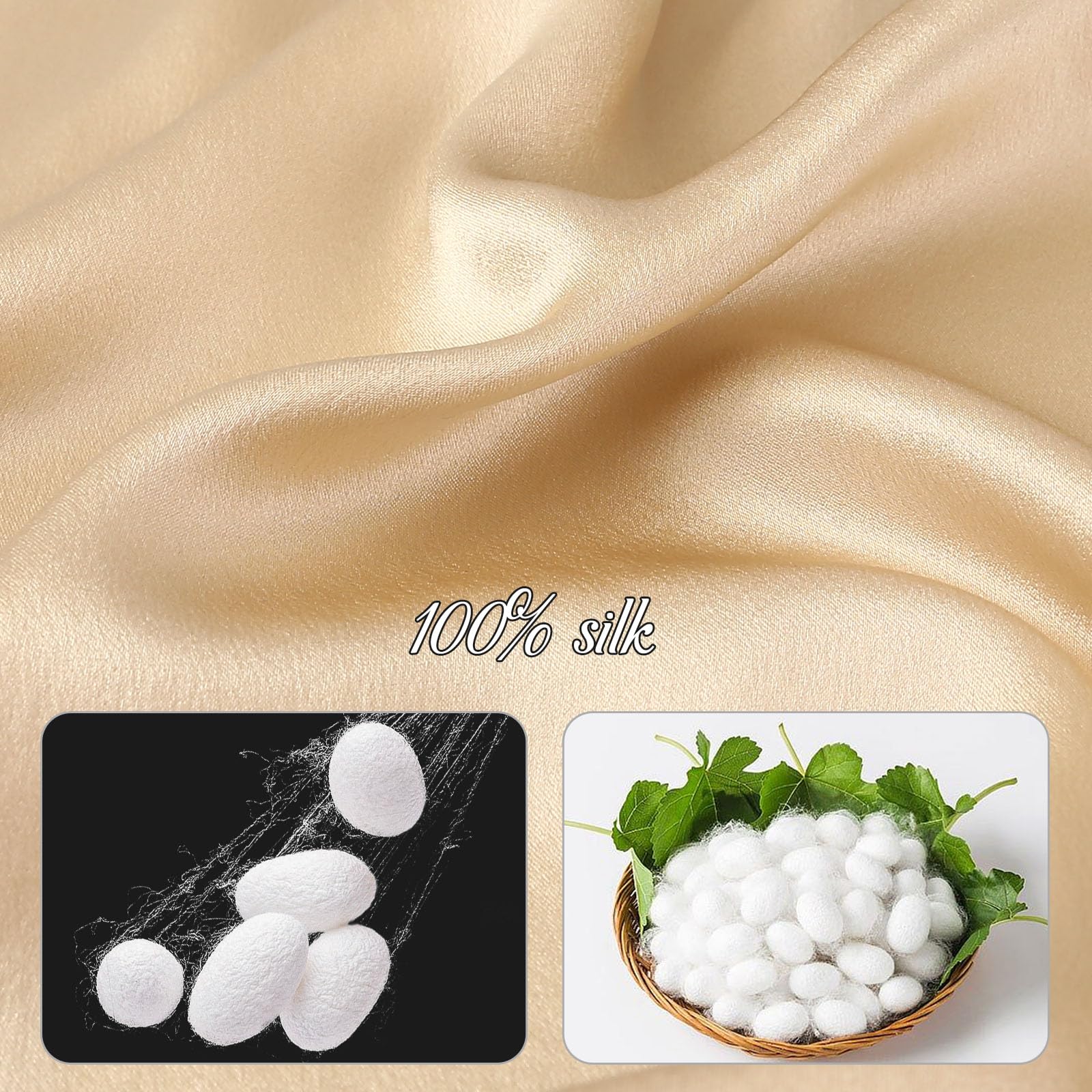 Cuffia Seta Capelli Notte Dormire Proteggere i Capelli Adatta per Capelli Lunghi Che raggiungono la Vita 32×60cm(1 Pezzo Oro)