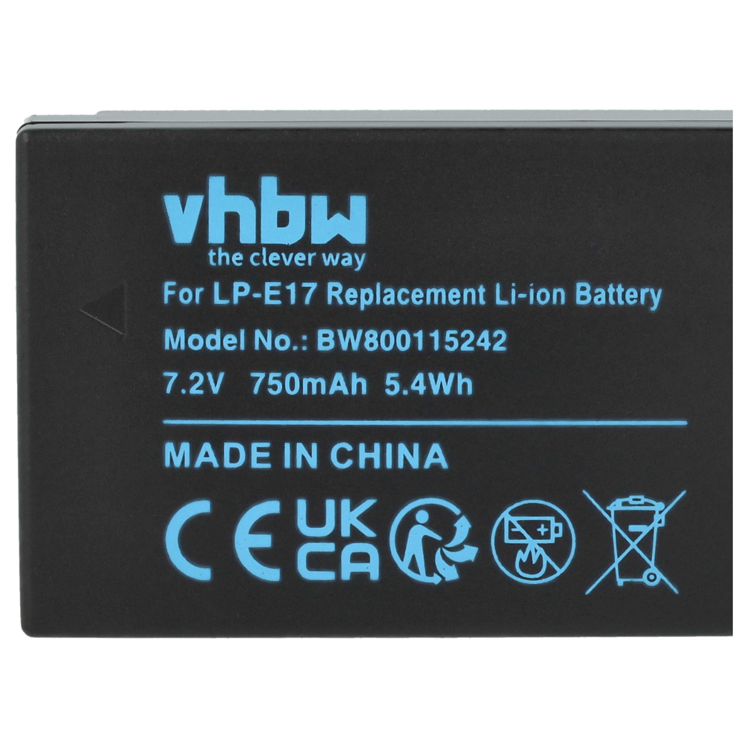 vhbw 3x batteria compatibile con Canon EOS Kiss X8i, 8000D, 800D, 250D, 77D | per Kiss X10, 750D, 850D, 200D, 760D fotocamera (750mAh, 7,2V, Li-Ion)