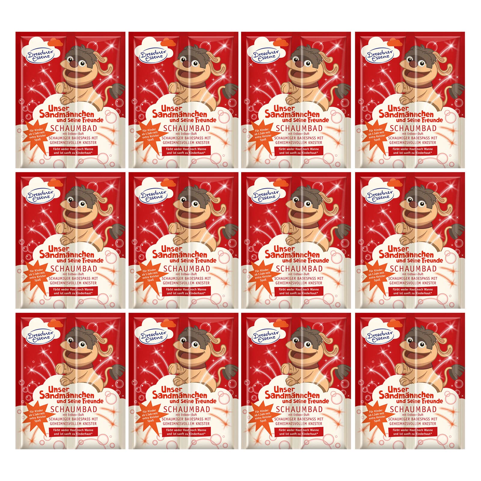 12er Pack Dresdner Essenz Pflegebad Sandmännchen Erdbeer-Duft 12 x 45 g Badezusatz vegan