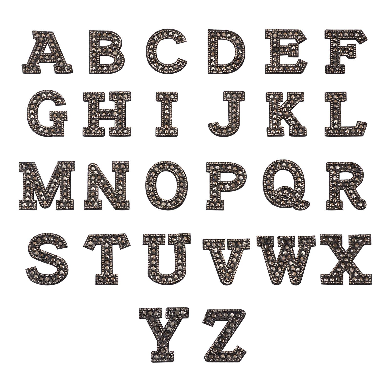 PandaHall 26pcs Alphabet Sew On Patches with Black Resin Rhinestone A~Z Letters Embroidery Applique Patches Stickers for Clothes Jeans Jackets Shoes T-Shirt Hat Bag DIY Accessory, Black