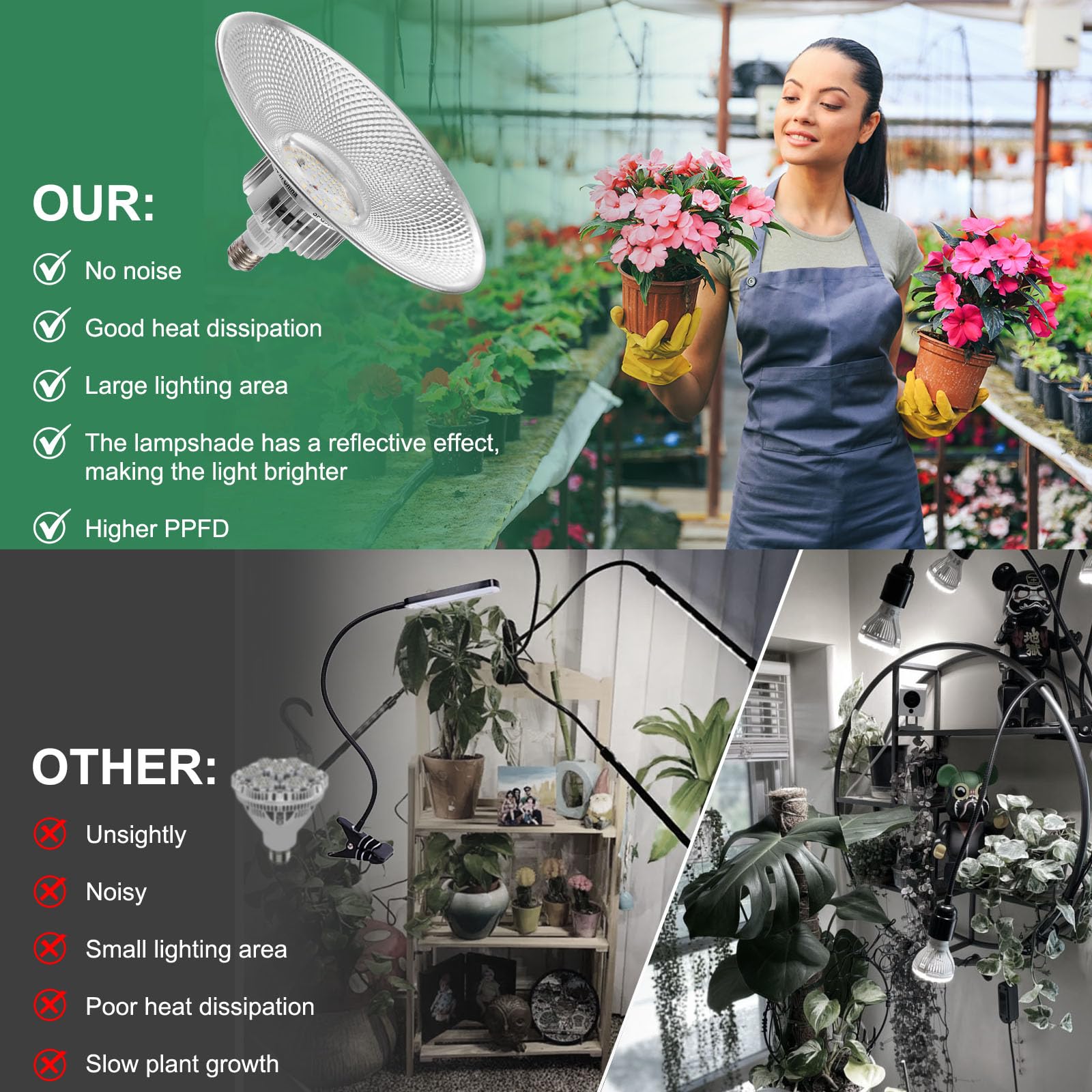 Lampada a LED da 36 W, a spettro completo, E27, 400 W, equivalente Grow Light, 4100 K, lampada a LED per crescita Full Spectrum con alto PPFD per piante da interno, fiori, frutta e verdura