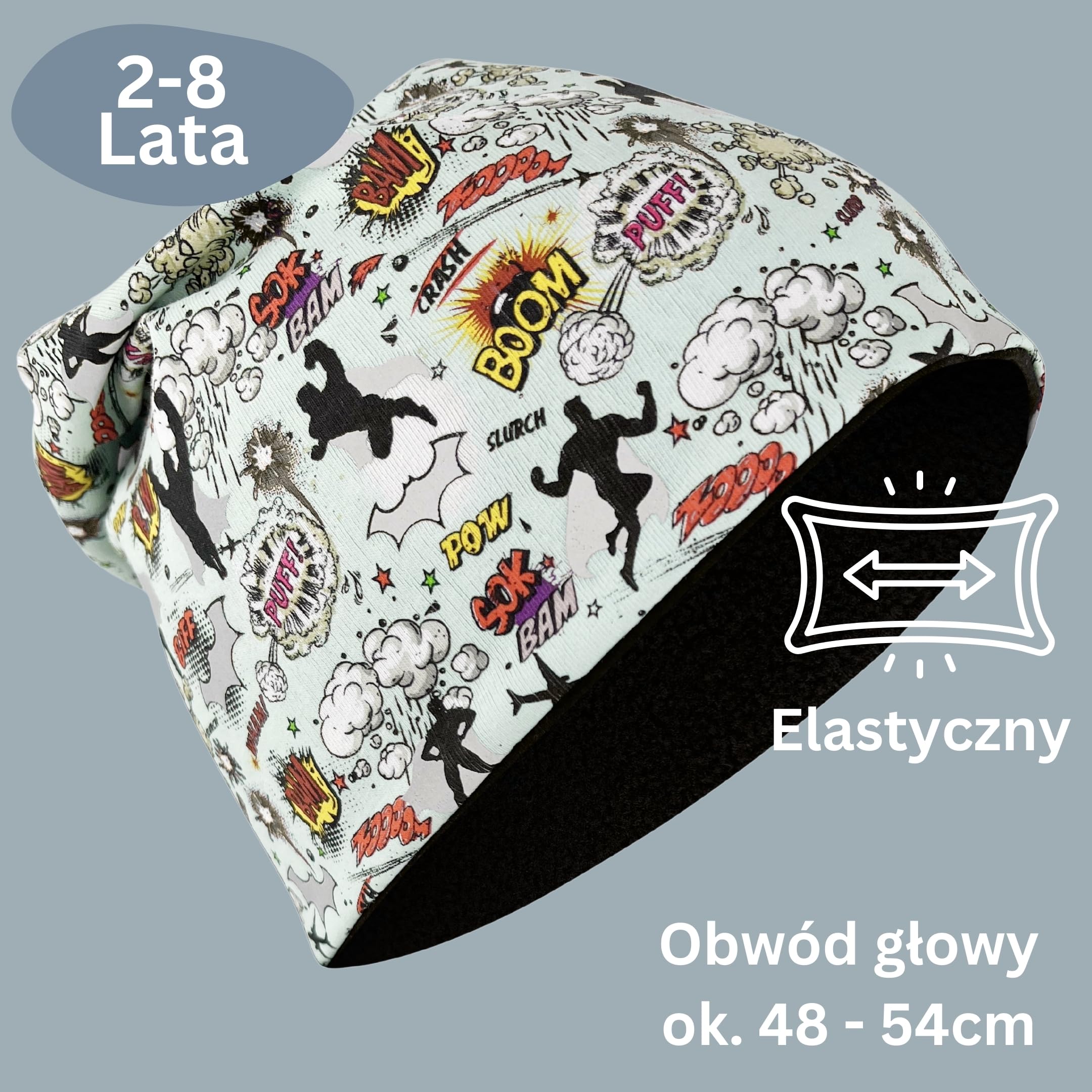 HECKBO 360° odblaskowa czapka dziecięca i komin 95% bawełna miękki stretch beanie na wiosnę jesień i zimę 48–54 cm
