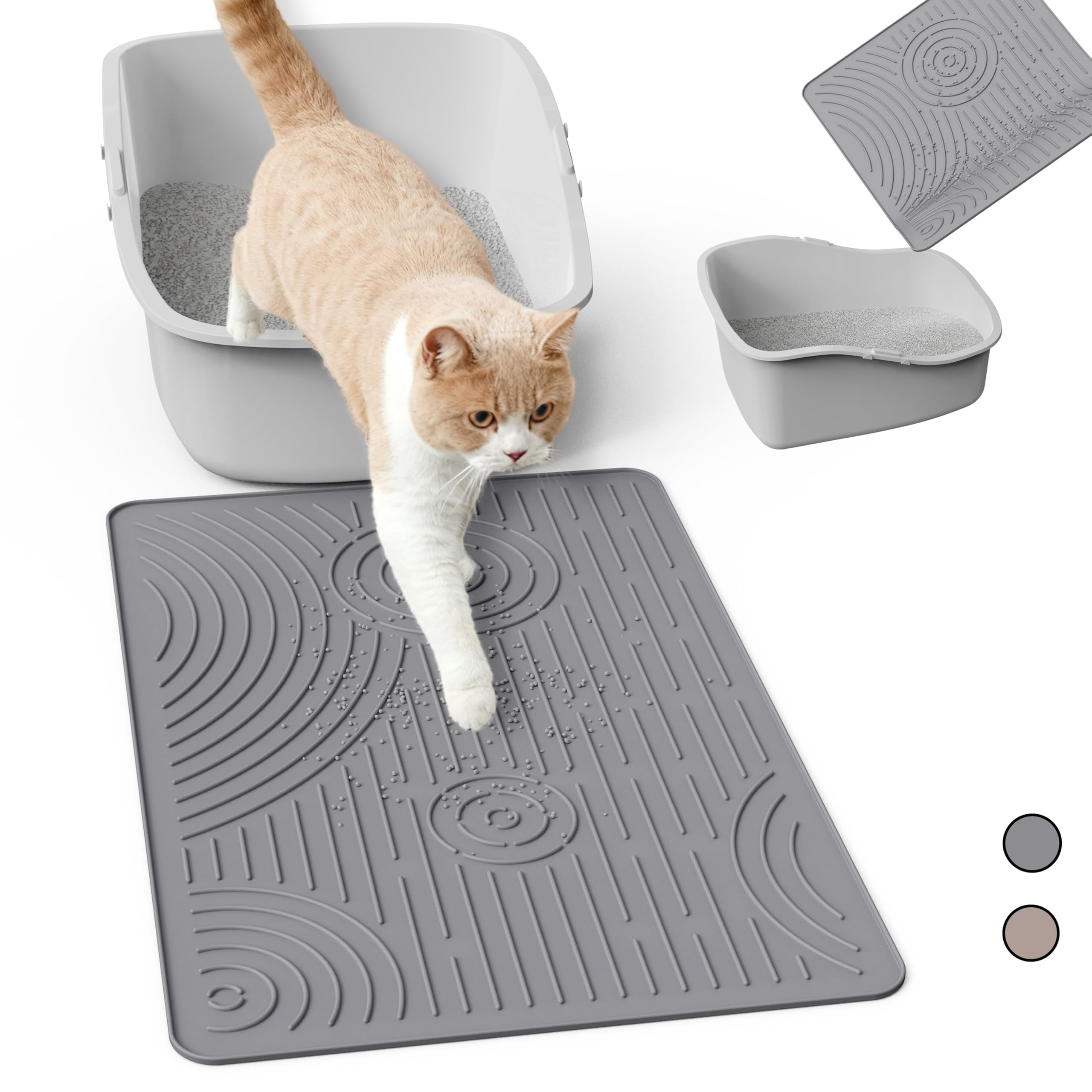 Wingcases Cat Litter Mat, 60x40cm Silicone Litter Trapping Mat, Non-Slip, Easy to Clean, Waterproof Urine Resistant Material, Soft on Kitty Paws (Grey)
