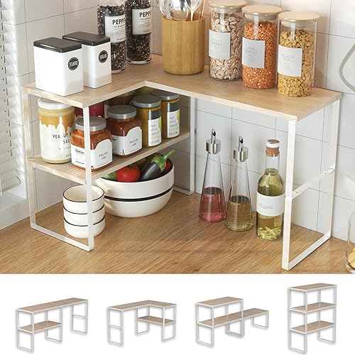 Golener Countertop Organizer Corner Shelf, 2 Tier Adjustable Stackable Corner