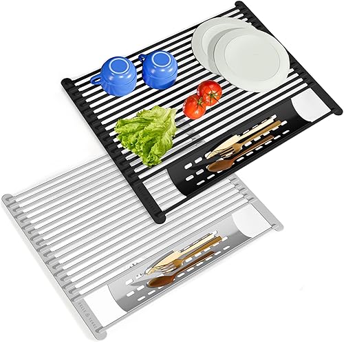 Escurridor de platos grande para fregadero de cocina, escurridor de platos sobre el fregadero para secar platos y artículos de drenaje, juego de