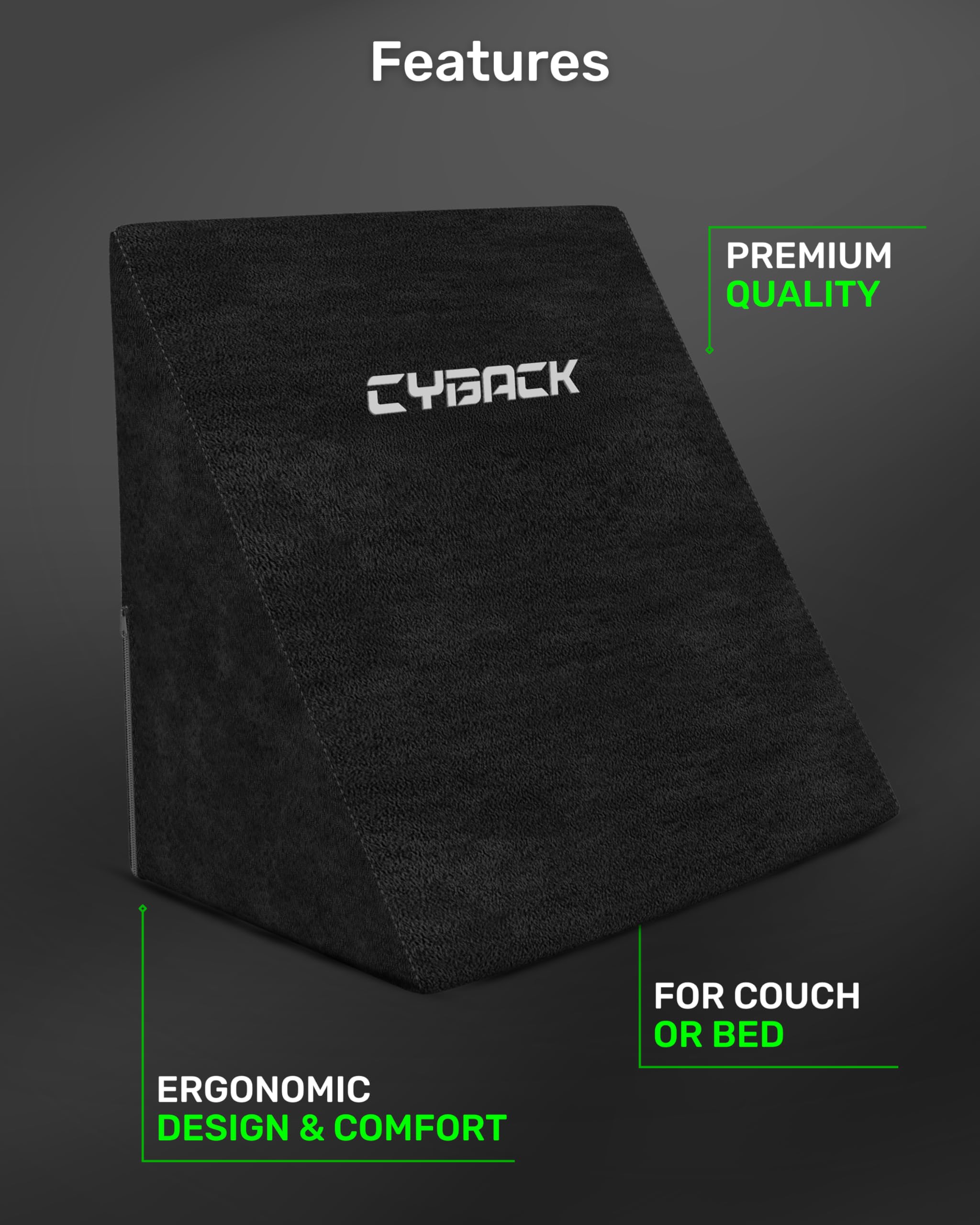 Couchmaster CYBACK, cuscino ergonomico per il gaming in nero, comfort ottimale per la schiena per divano, poltrona e letto, perfetta integrazione per CYCON, CYWORX e CYPINK