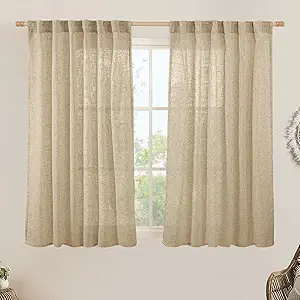LAMIT Brown Linen Curtains 45 Inches Long 2 Panels, Light Filtering Panels Back Tab and Rod Pocket Neutral Drapes for Kitchen/Window/Bedroom, 52 x 45 Inch
