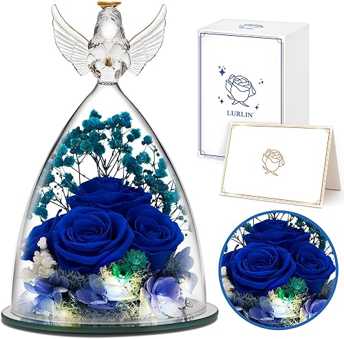 Miniatura 1 de Regalos de cumpleaños para mujeres, flores preservadas, regalo de rosas para mamá, esposa, novia, figuras de ángel de cristal con luz LED, rosa para