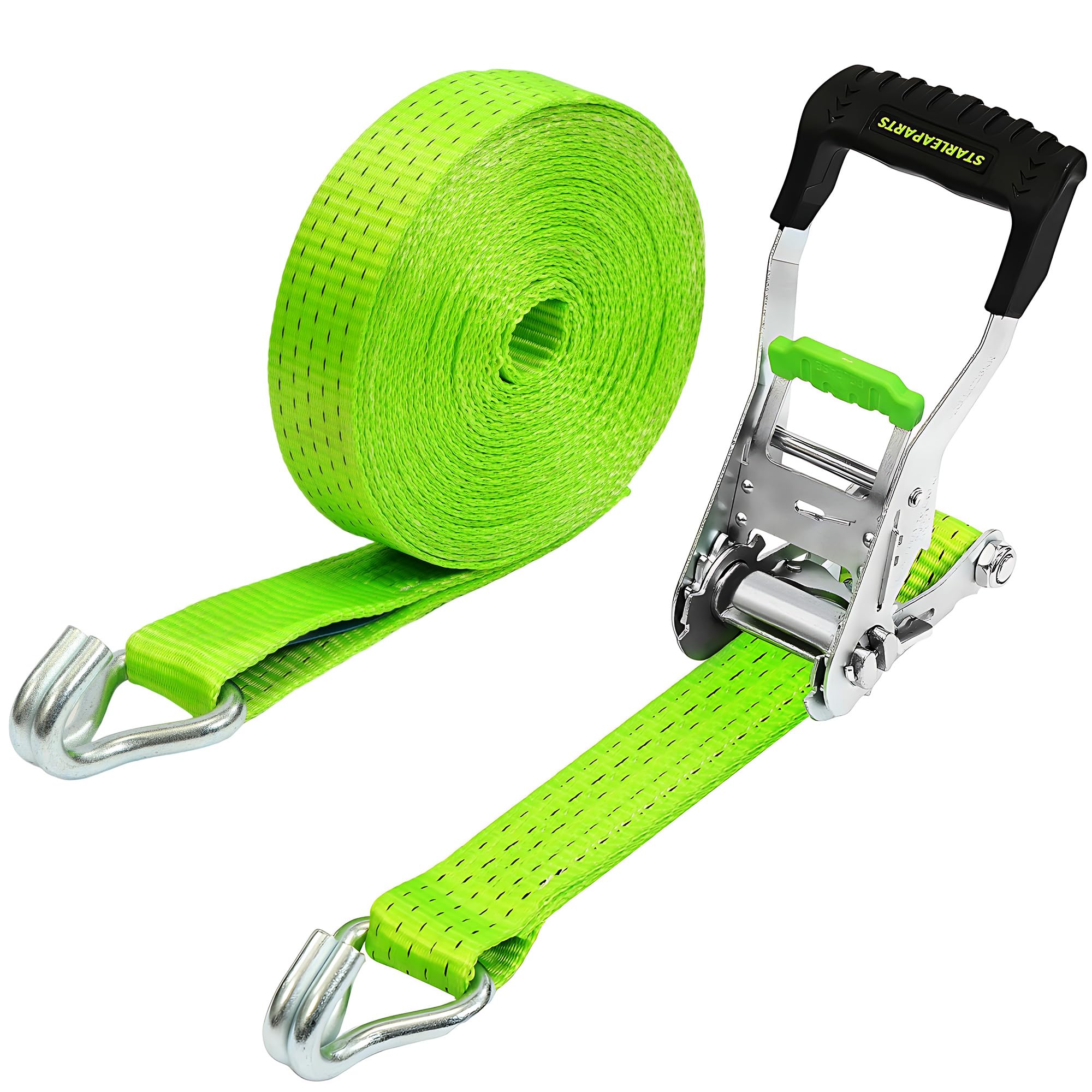 StarLeaparts Sangles de Roue robuste, 50mm x 10m, Résistance à la rupture de 5000kg, Sangles d'arrimage pour Transport Voiture Sangle de Serrage Pneu, Sangle a cliquet Roue, Sangle de sécurité de roue