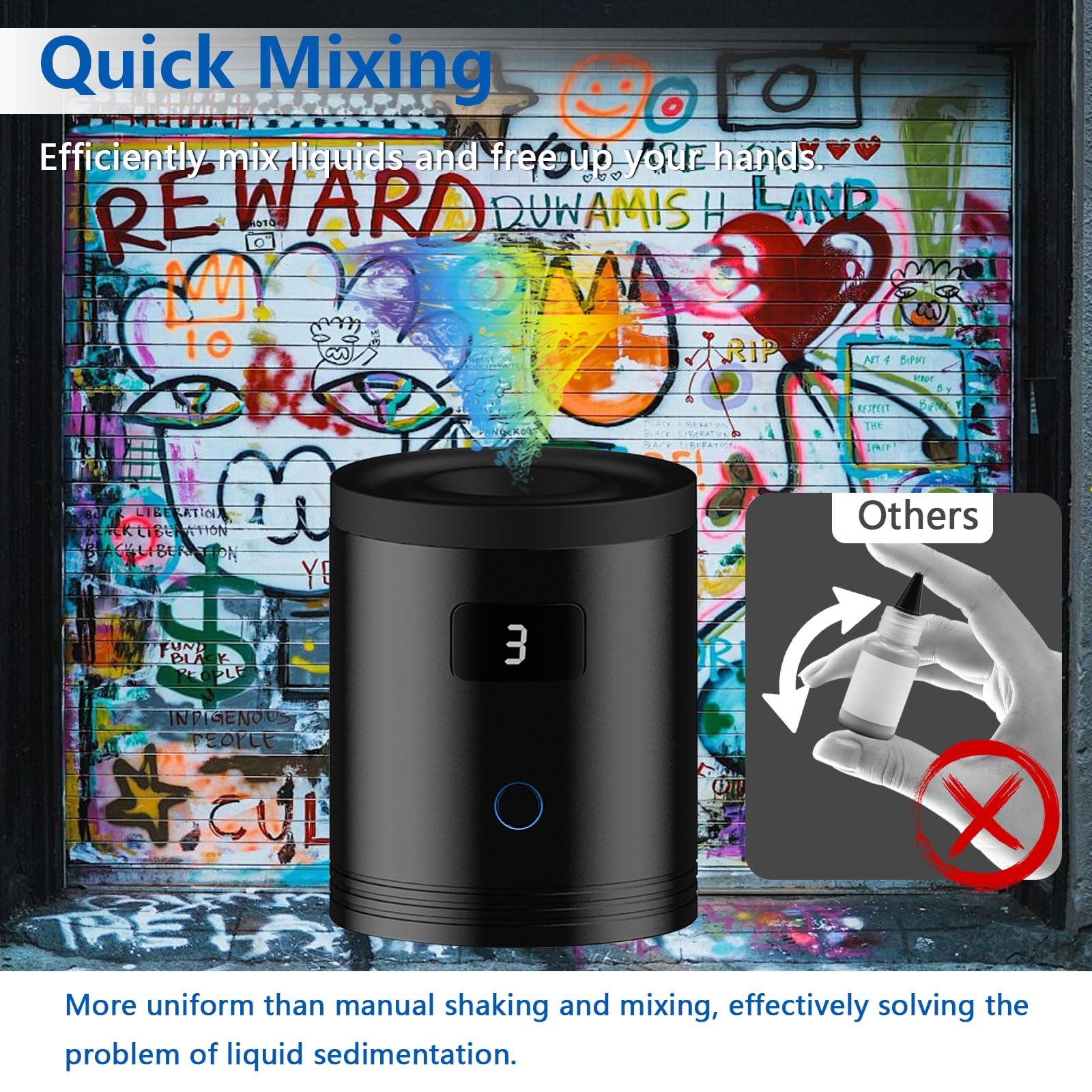 Mini Vortex Mixer – Kabelloser Paint Shaker mit 3 Geschwindigkeiten 3000/4000/5200 U/min, LED-Anzeige, Tattoo-Tinten-Mixer für Acrylfarbe, Nagellack & Wimpernkleber, 1000mAh Akku