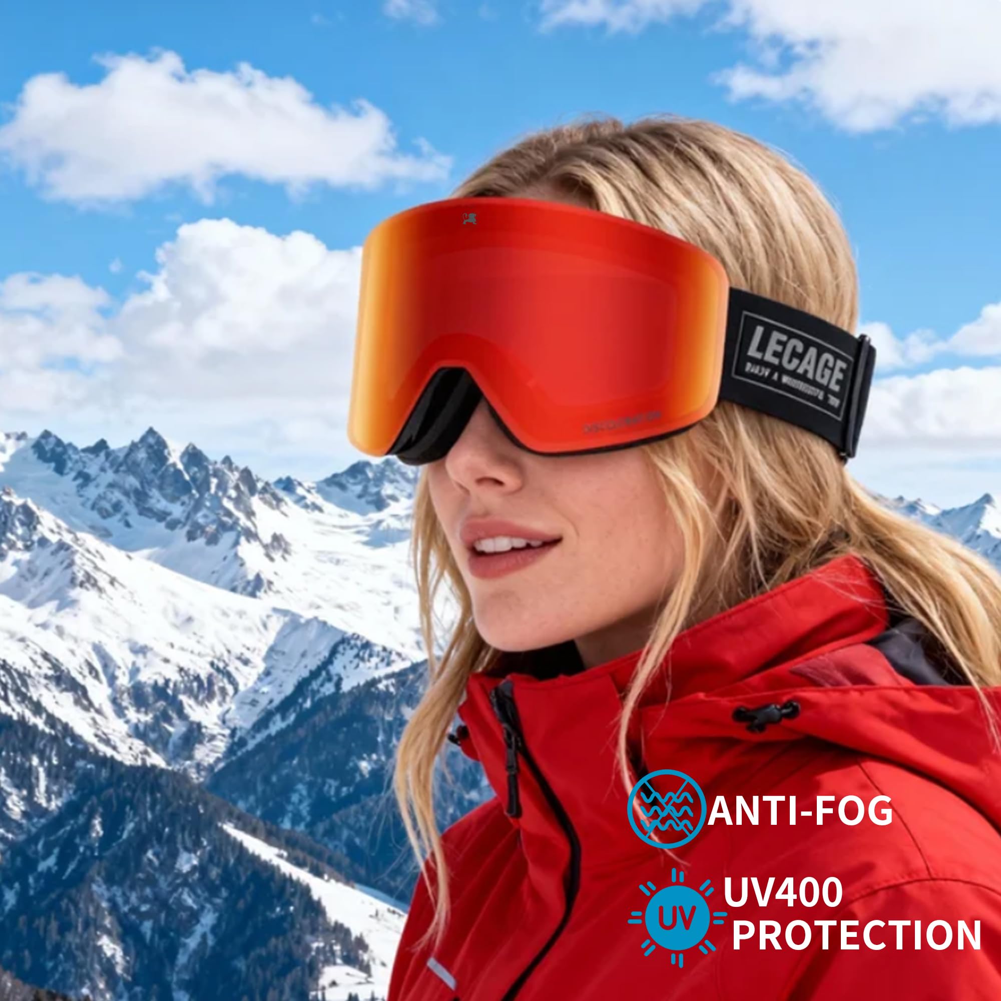 OTG bezramowe fotochromowe gogle narciarskie Light Adaptive PRO Anti-Fog, ochrona przed promieniowaniem UV, gogle snowboardowe/śnieżne dla mężczyzn i kobiet
