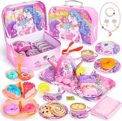 Juego de fiesta de té de unicornio para niñas pequeñas, juego de té de princesa para niñas, juego de té de princesa, juego de taza de té de postre,