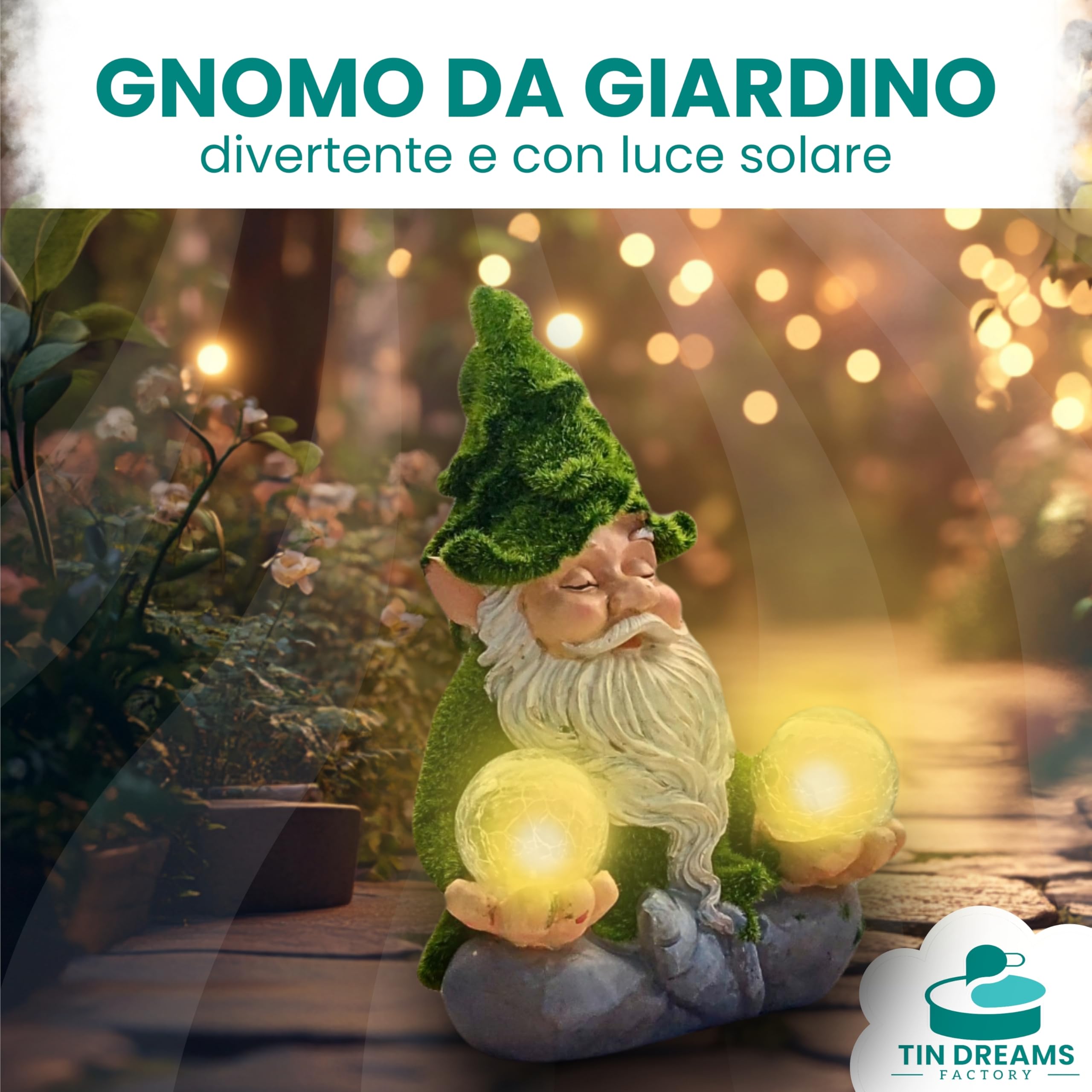Gnomi da Giardino Zen con Luce Solare – Nanetti Decorativo – Nano da Esterno con Bolla Luminosa LED – Decorazione Statua Gnomo Rilassante per Giardino, Patio e Terrazza