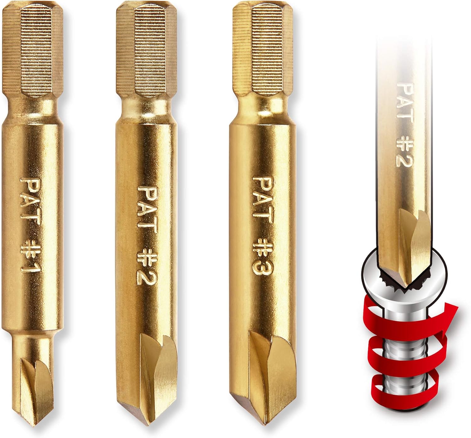Powerbuilt Alltrade 648984 3 Pc Damaged Screw Remover Set, Gold