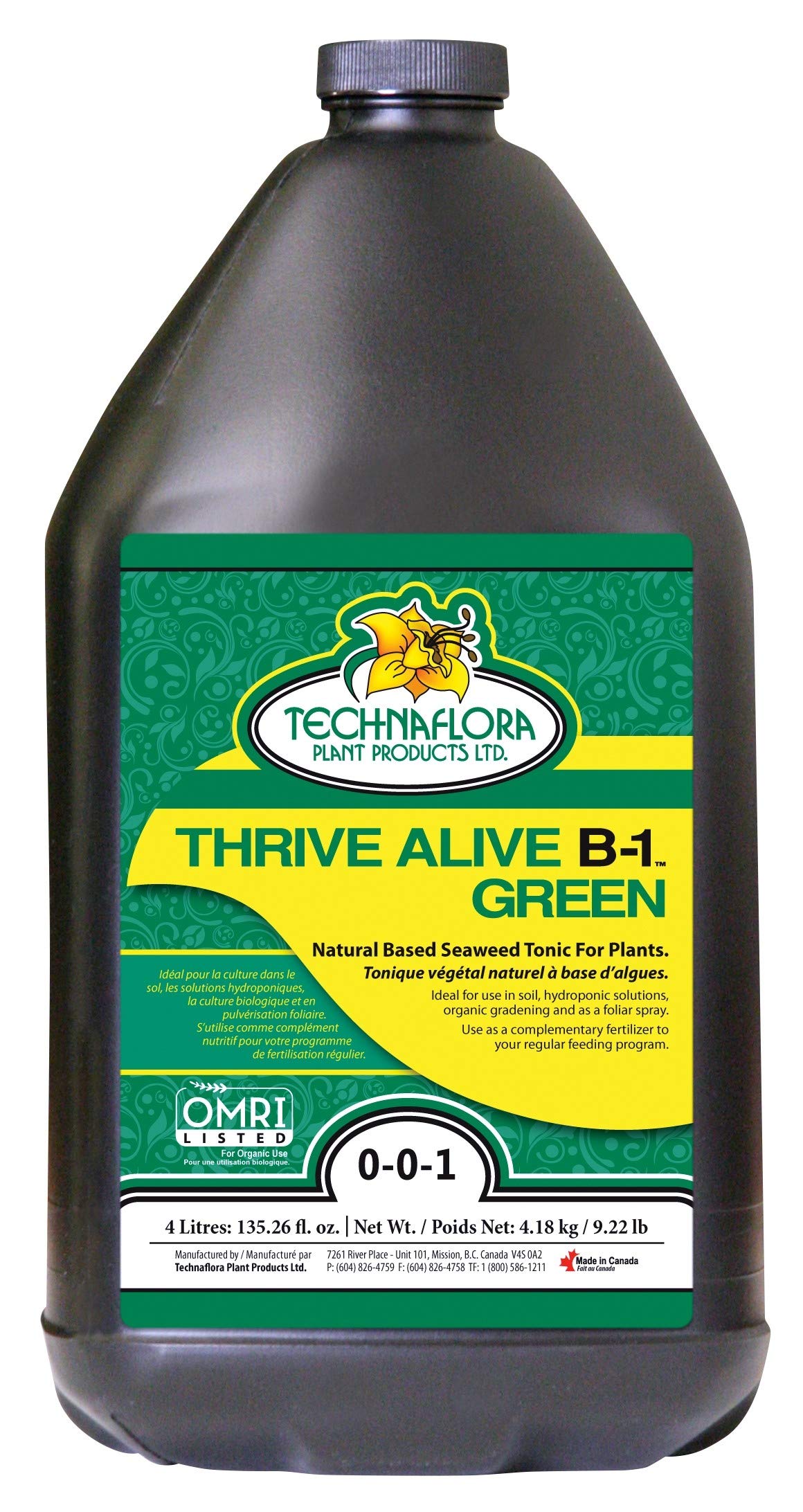 Technaflora 720645 Thrive Alive B1 Green, 4 L B-1, 4 Liter