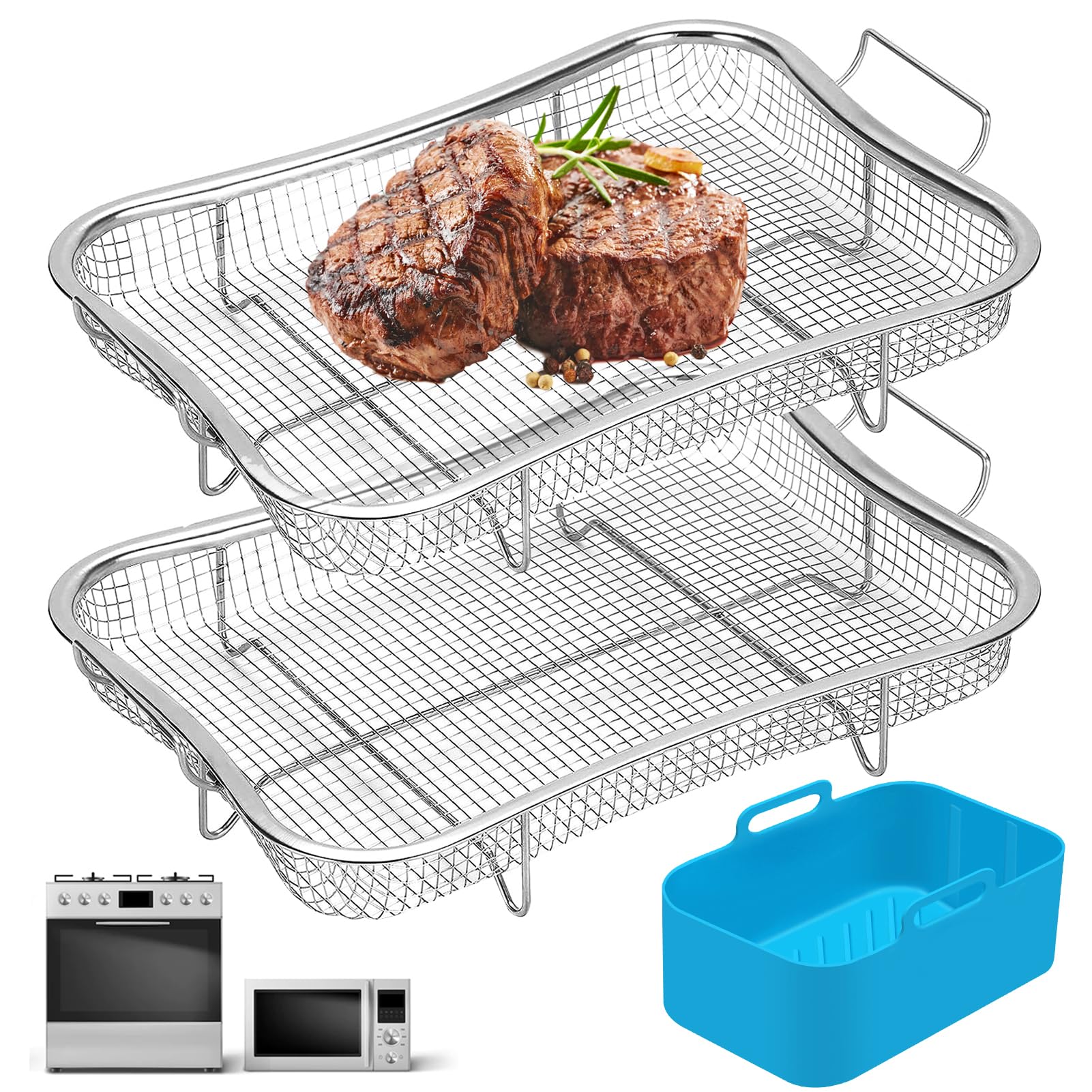 Buy Air Fryer Basket for Oven, 2 Pieces 12.2 * 9.1'' Nonstick Stainless Steel Mesh Grill Basket