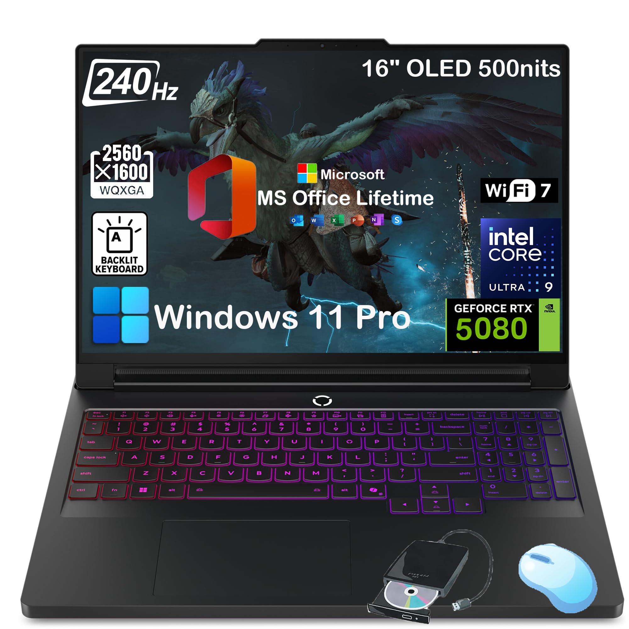 Lenovo Legion Pro 7i Gen 10 Gaming Laptop, RTX 5080 16GB GDDR7, Intel 24 Core Ultra 9 275HX, 16" 240Hz OLED 2.5K Display, WiFi 7, Win 11 Pro & Office Lifetime, w/Accessories (64GB DDR5 RAM | 1TB SSD)