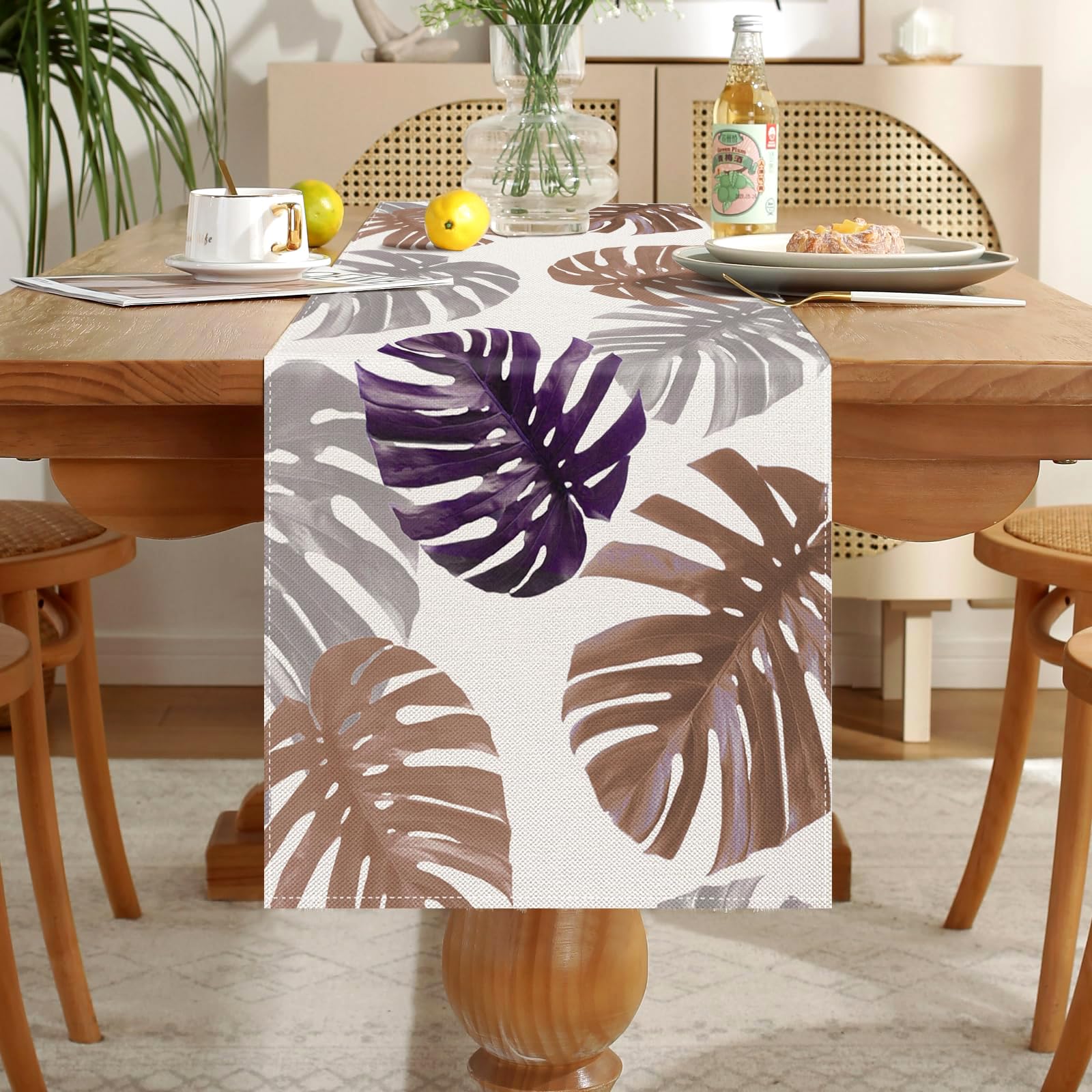 Braun Tischlufer Waschbare Tischdecke 33x183cm Monstera-Bltter Pflanzen  Tischlufer Modern Frhling Sommer Dekorativer Tischlufer Vintage fr ...