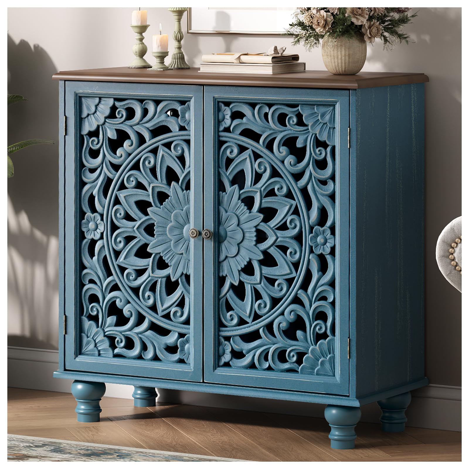 JOINICE Blue Carved Cabinet
