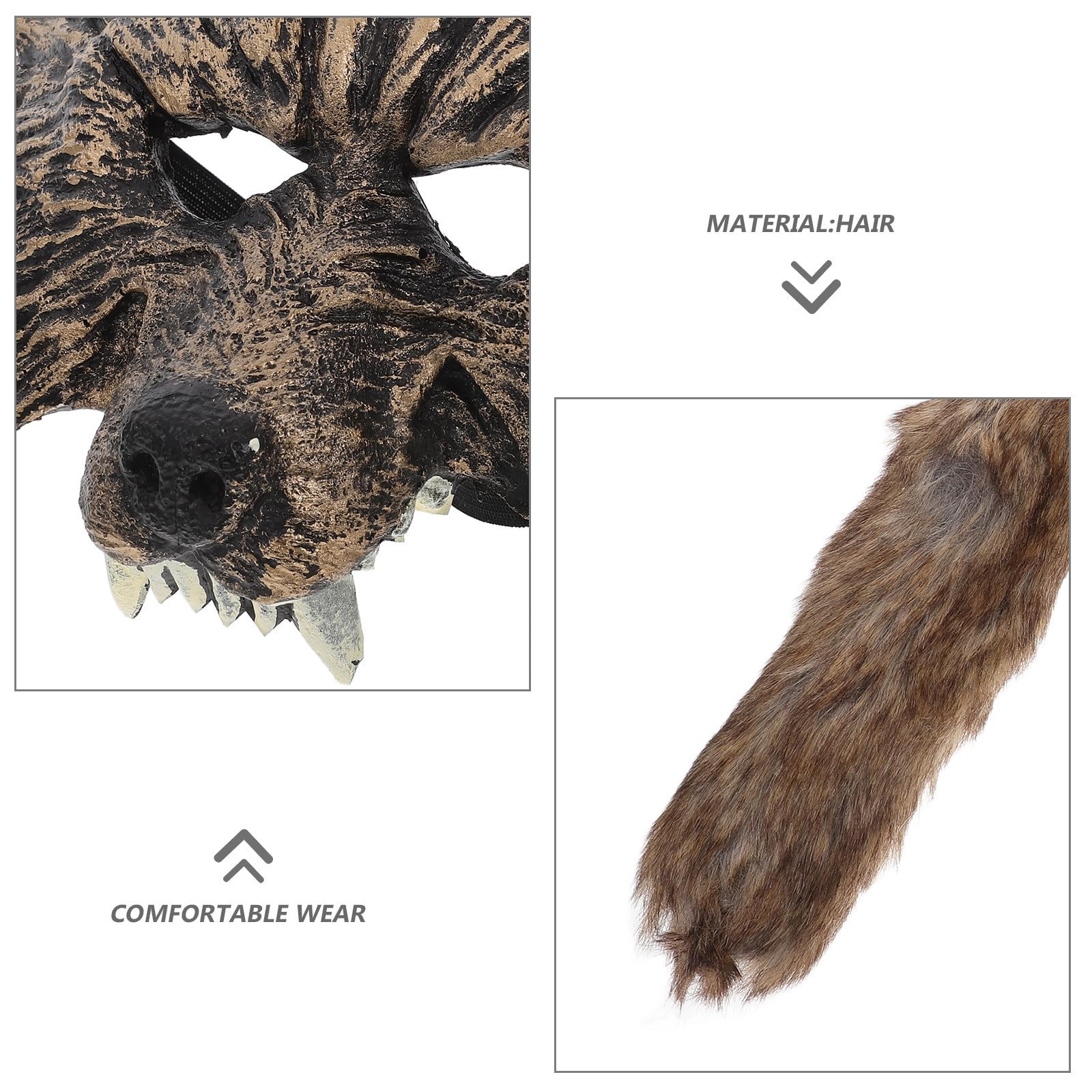 Healvian 4 Pièces Masque de Loup Réaliste avec Queue, Accessoires de