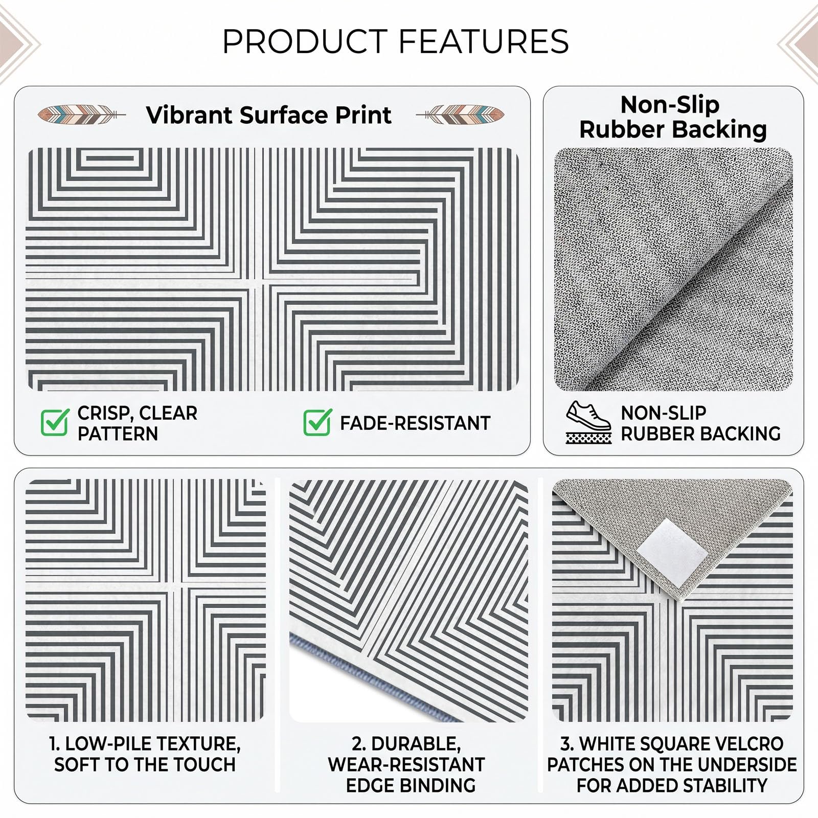 Tapis Salon Minimaliste Labyrinthe Géométrique Rayures 160 x 230 cm, Tapis Antidérapant Moderne Ne Perde Pas de Peluches, Lavable en Machine pour Chambre, Salle à Manger, Bureau à Domicile