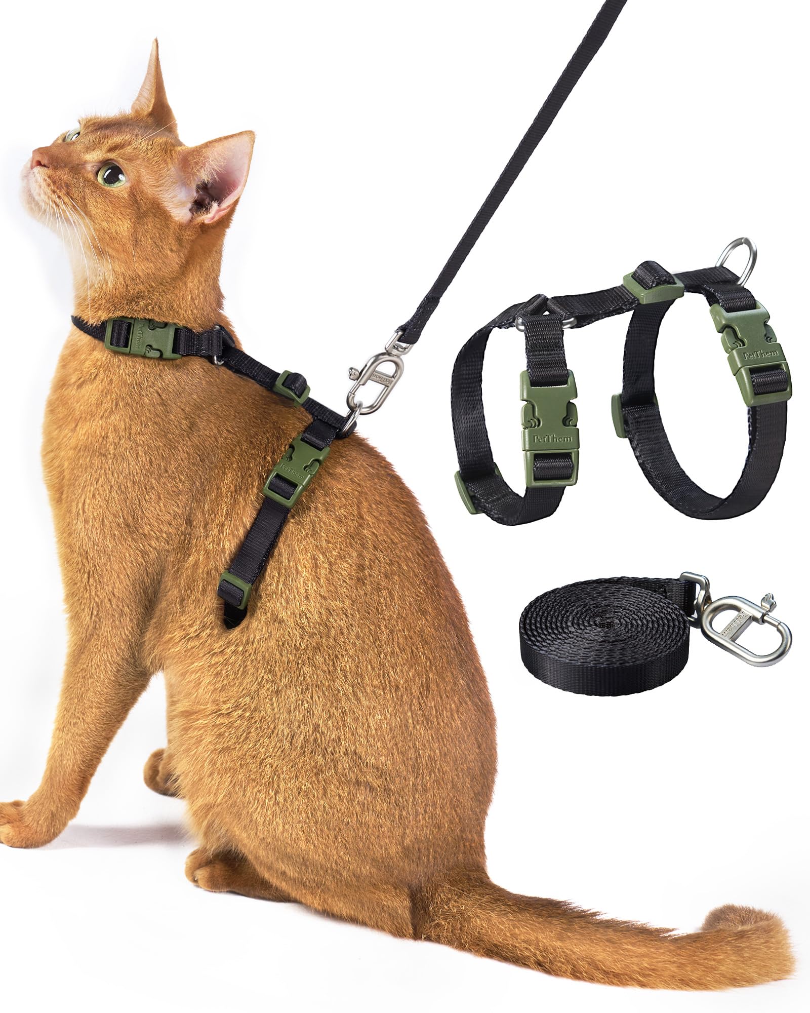 PetThem Adjustable Cat Harness and Leash Set Escape Proof (Black) | Kitten Harness, Lightweight Comfortable Soft, for Outdoor, Walking, Travel & Camping, Fits for Small & Medium Cats