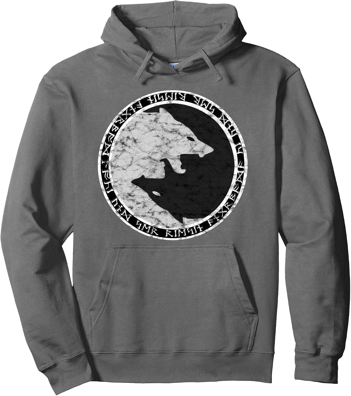 Fenrir Wolf Of Odin With Norse Runes Distressed Hoodie Pullover Hoodie