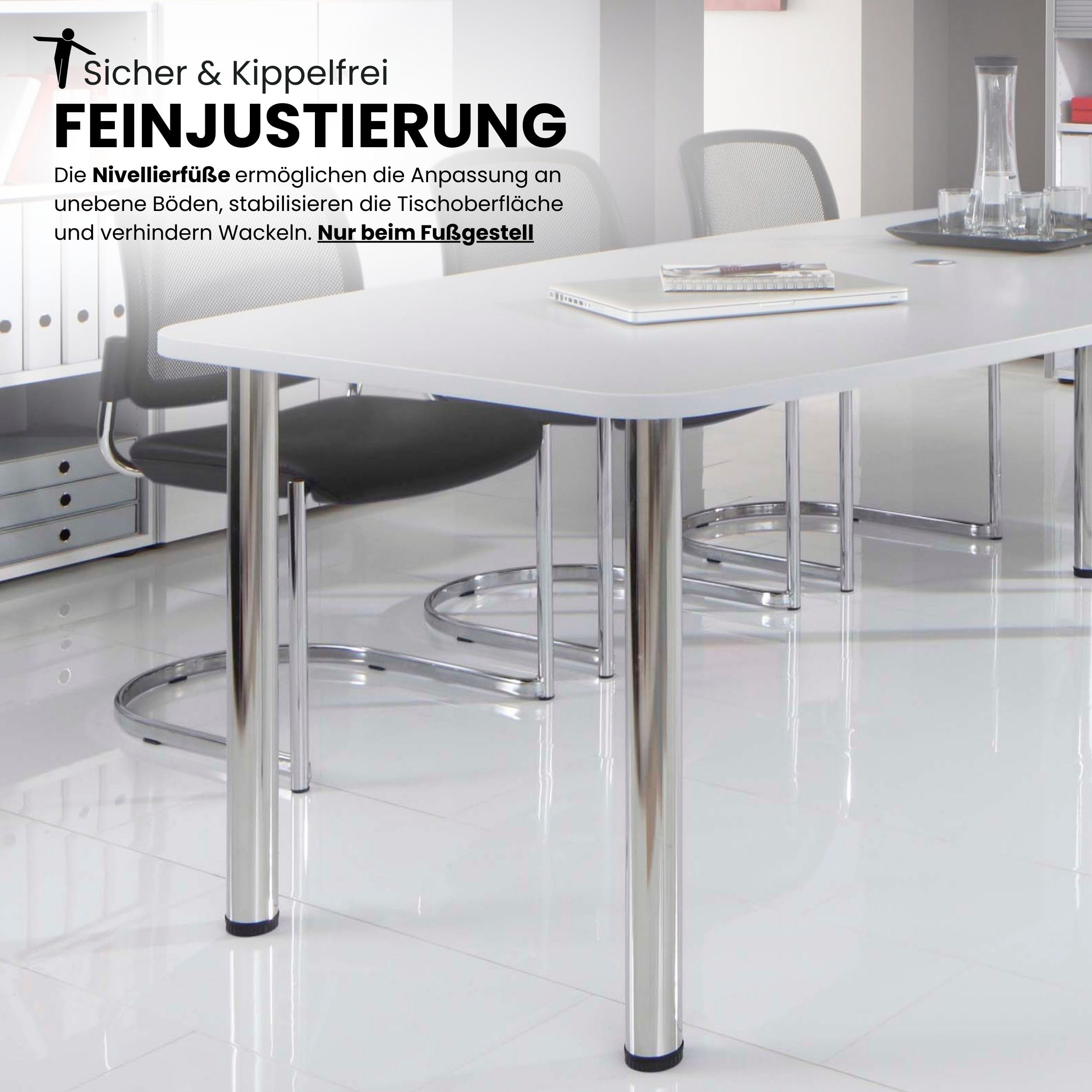 bümö Konferenztisch oval 400x130 cm großer Besprechungstisch in Eiche, Besprechungstisch mit Gestell in Silber, Meetingtisch für 14 Personen, XXL-Tisch für Besprechungsraum & Meeting