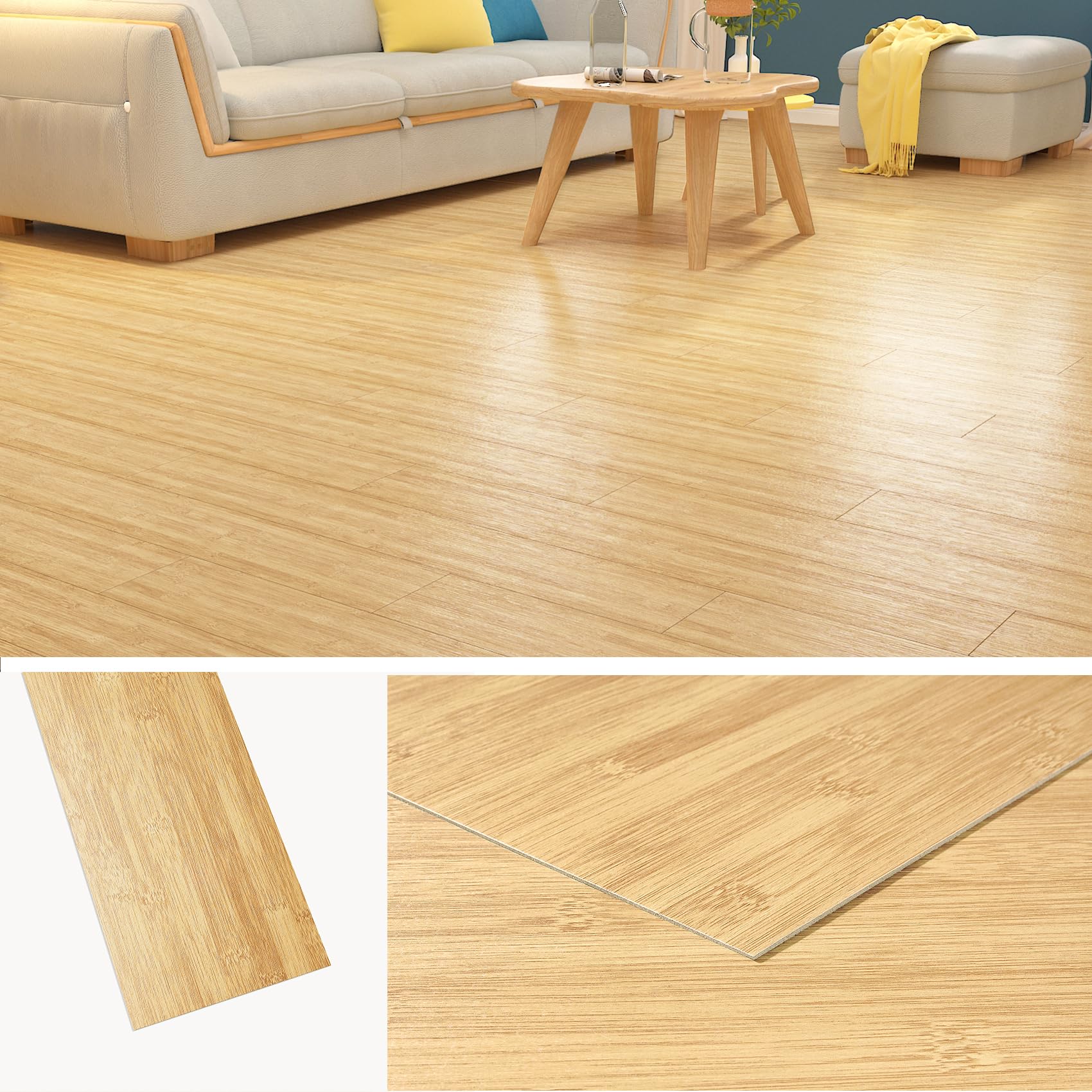 Livelynine Dalle PVC Adhesive Sol Bois Clair Lino Sol Adhesif pour Cuisine 90x15CM 36-Pièces Revetement de Sols Adhesif pour Salle de Bain Parquet Adhésif Sols Chambre Toilette Carrelage Adhésif