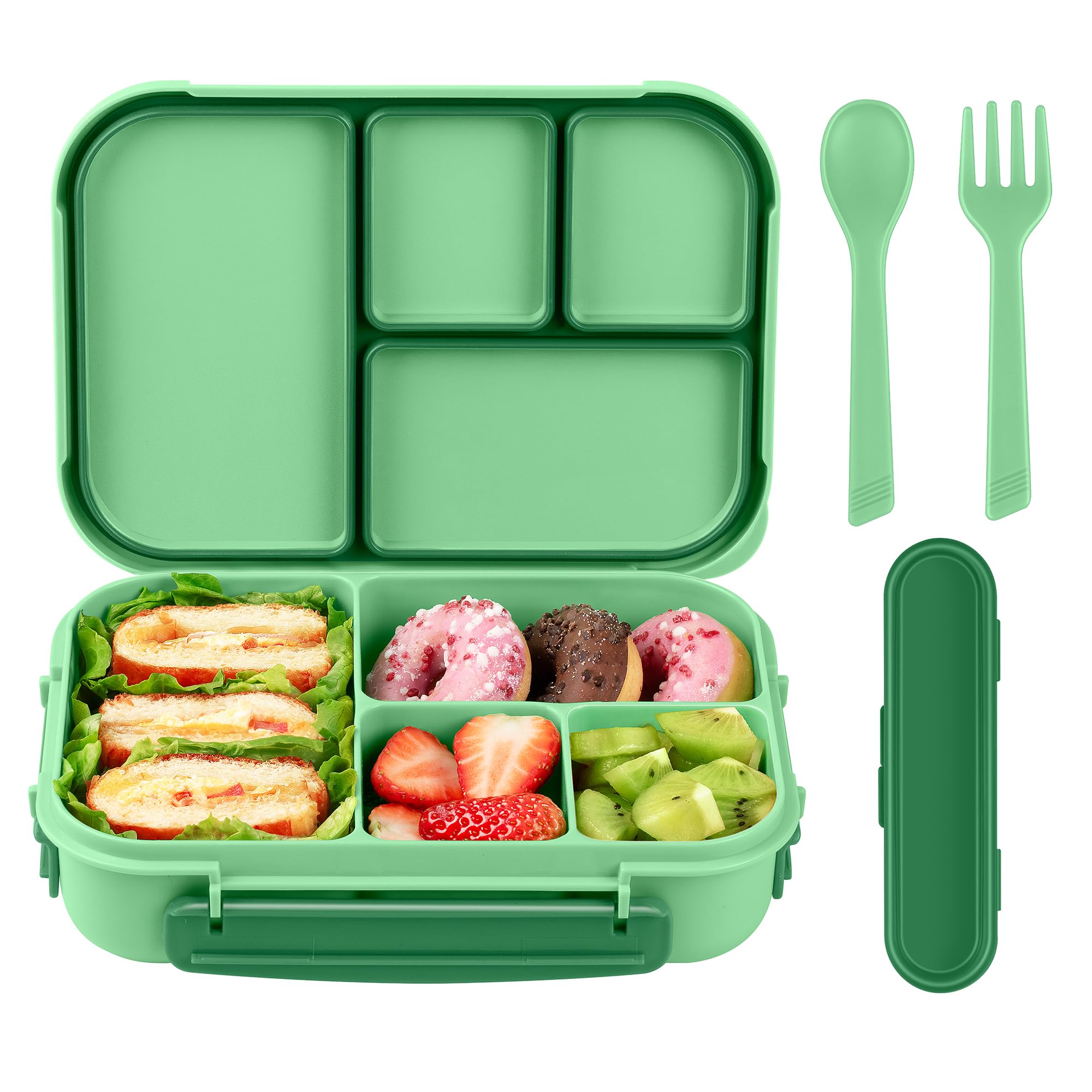 AmathleyLunch Box Kids,Bento Box Adult,Leakproof Lunch Containers for Adults/Kids/Toddler,1200ML-4 Compartments bento Lunch box with Utensil,Microwave & Dishwasher & Freezer Safe(Cyan)