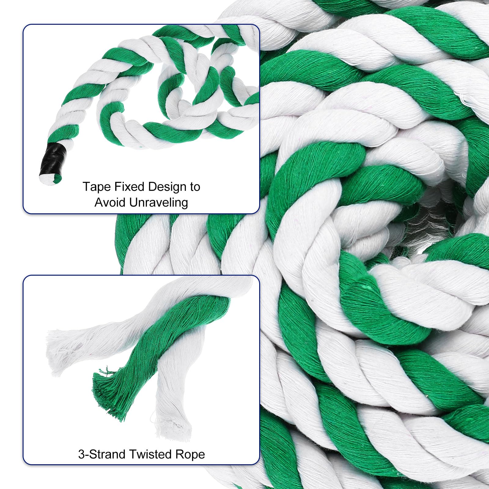 PATIKIL 1 Inch x 50 Feet Natural Twisted Cotton Rope 3 Strand Strong Thick Cotton Rope Tug of War Rope for Railings Crafts Games Home Decor Green White - Image 4