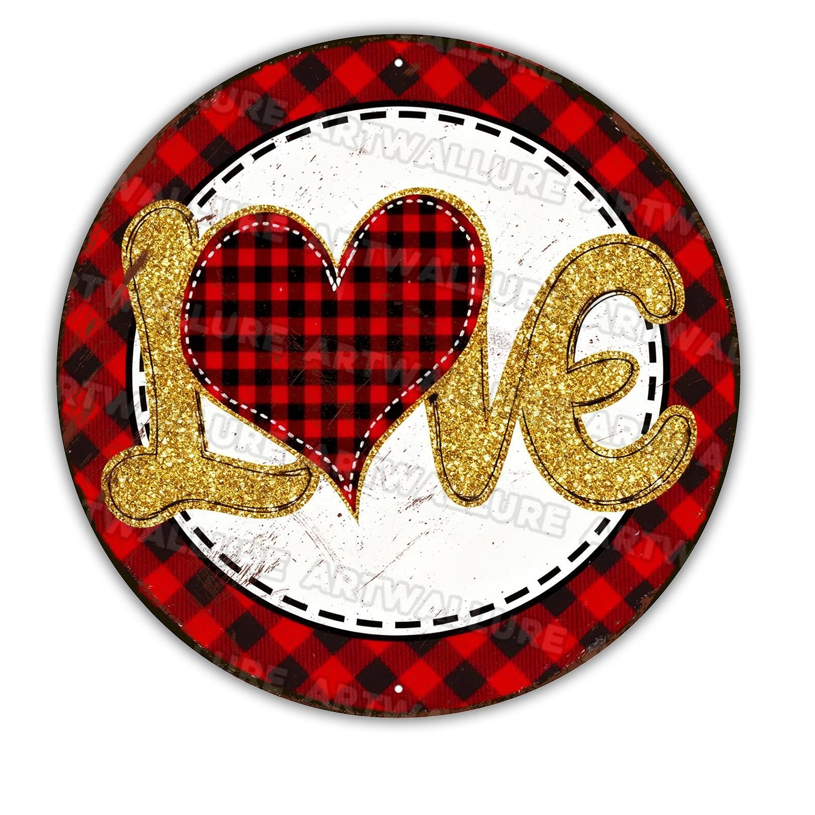 Valentine Hearts Wreath Metal Sign Round Rustic Farmhouse Design For Door Wall Decor Country Style 12x12Inch