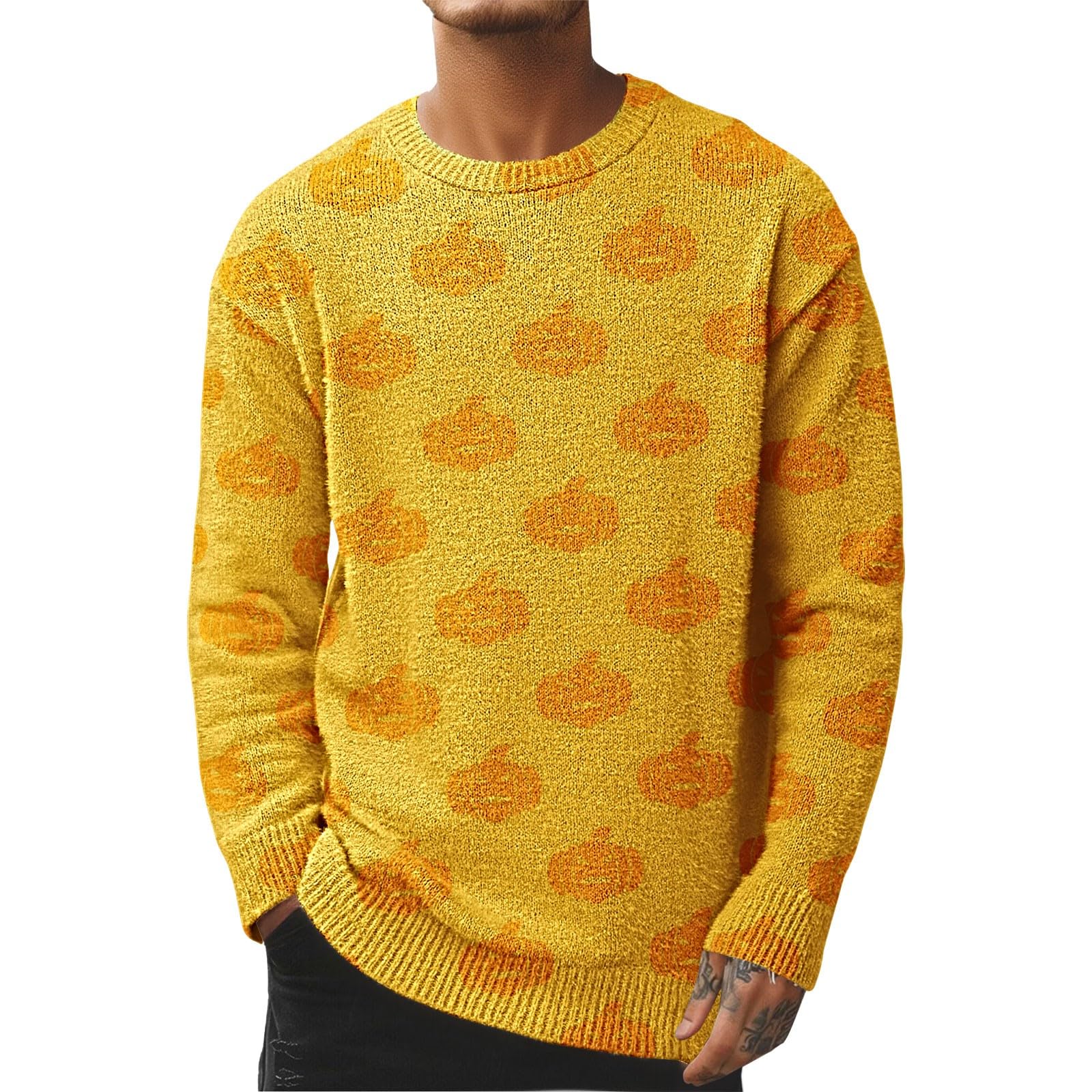 Camicie di Halloween per gli uomini Felpe a maniche lunghe con stampa zucca | Uomini Halloween Spooky Maglioni Divertente Zucca Stampa Maglia Pullover Top Festa Festa Costumi Girocollo Manica Lunga Felpe