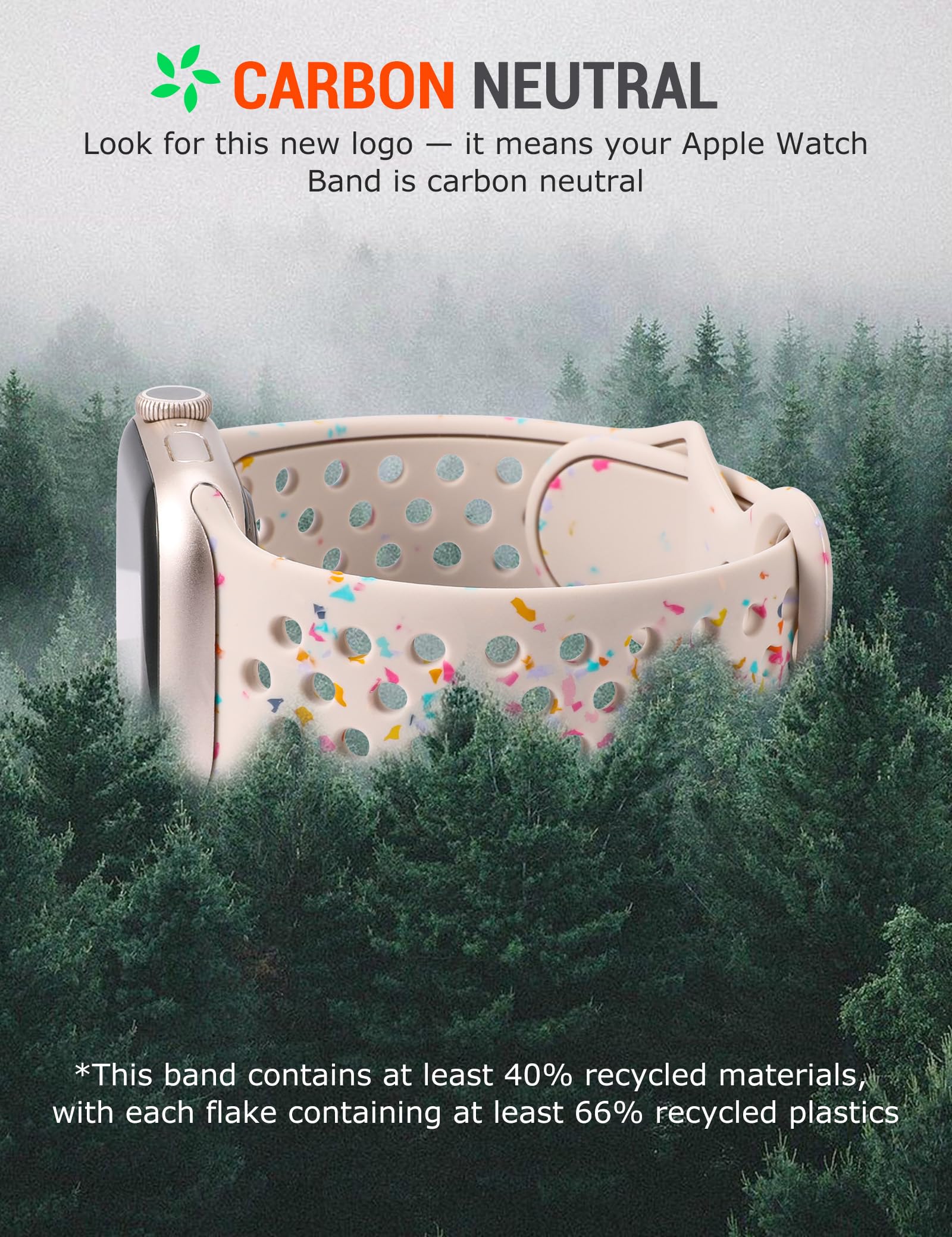 W-RARA Sport Band Compatible with Apple Watch Band 38/40/41/42/44/45/46/49mm for Women Men, made from Recycled Plastic - Soft Breathable Strap for iWatch Series 10 SE 9 8 7 6 5 4 3 2 1 Ultra 1 2